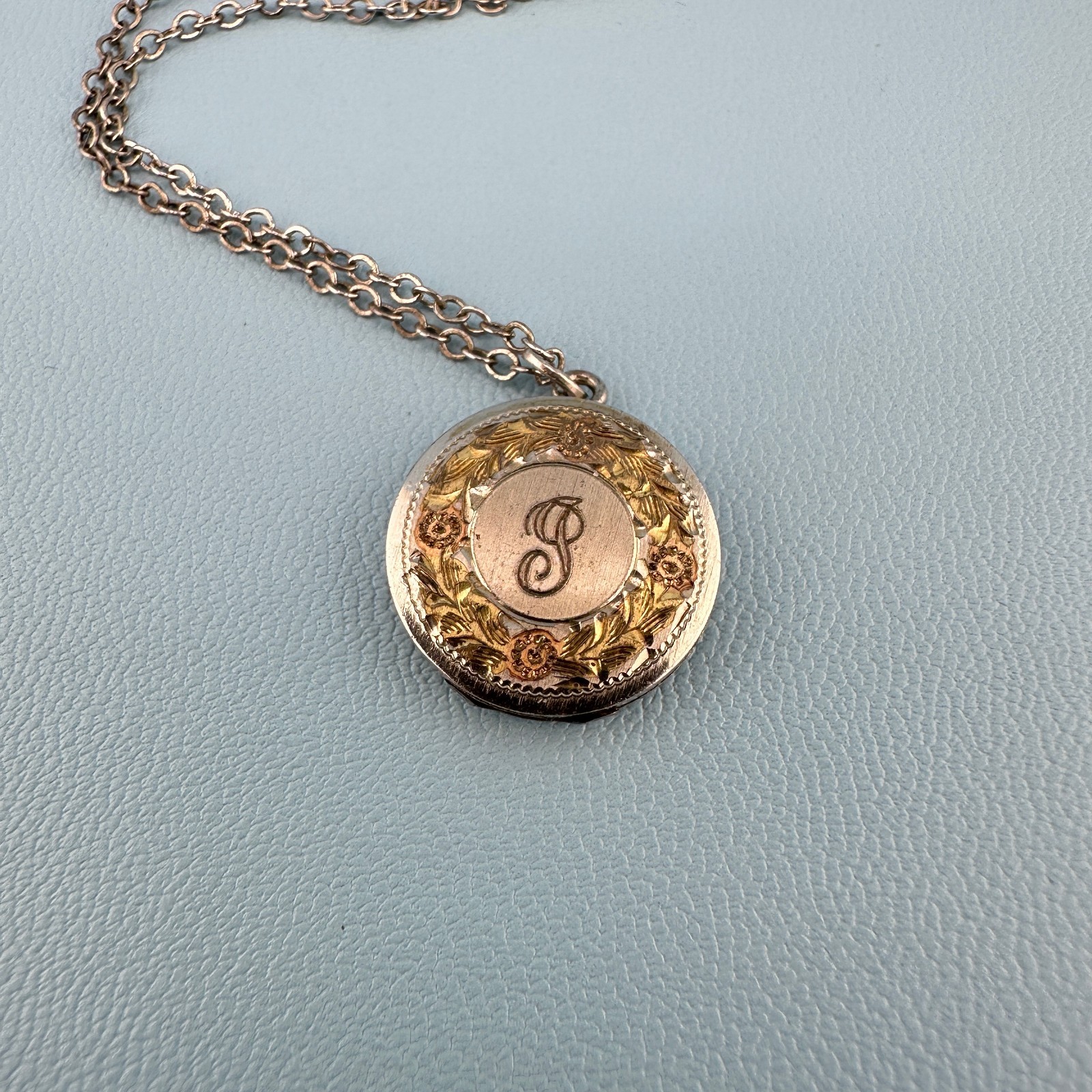 Vintage Locket Necklace Sterling 925 Gold Tone Inlay Letter P 1975 Engraved