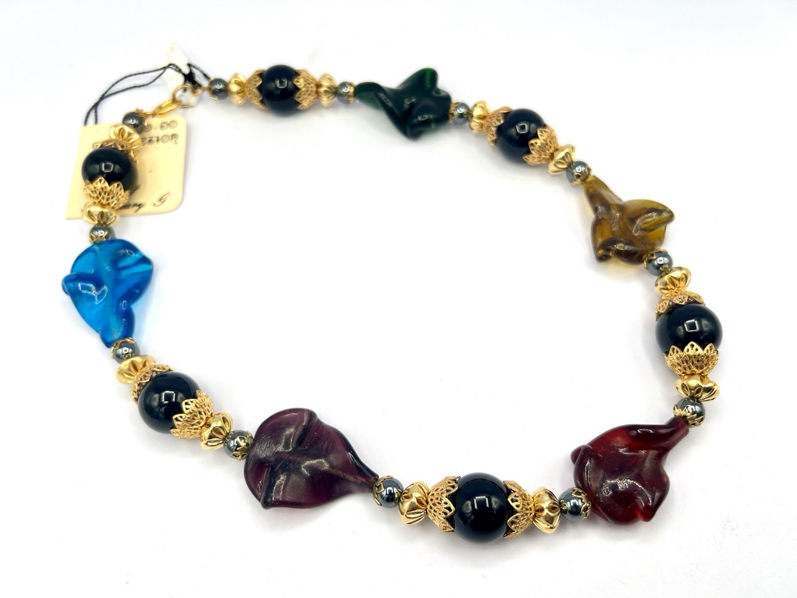 Vintage Chunky Colorful Handblown Glass Twist Necklace 16” RO-DO $200 NOS CB