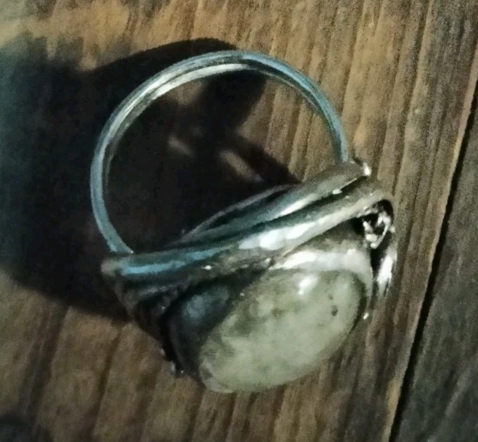 VTG Sterling Silver Arts & Crafts Ring Wire Rimmed Lodolite Phantom Quartz SZ10