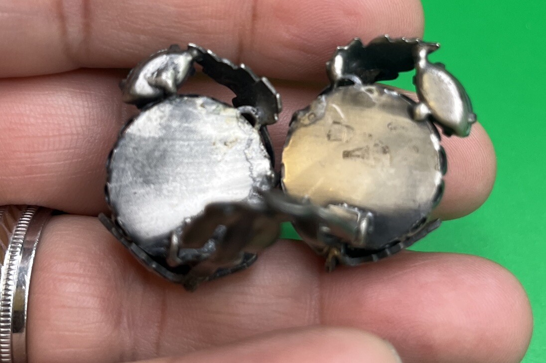 Vintage Silver Tone Blue Gripoix Glass Cabochon Clip Earrings? Austria?
