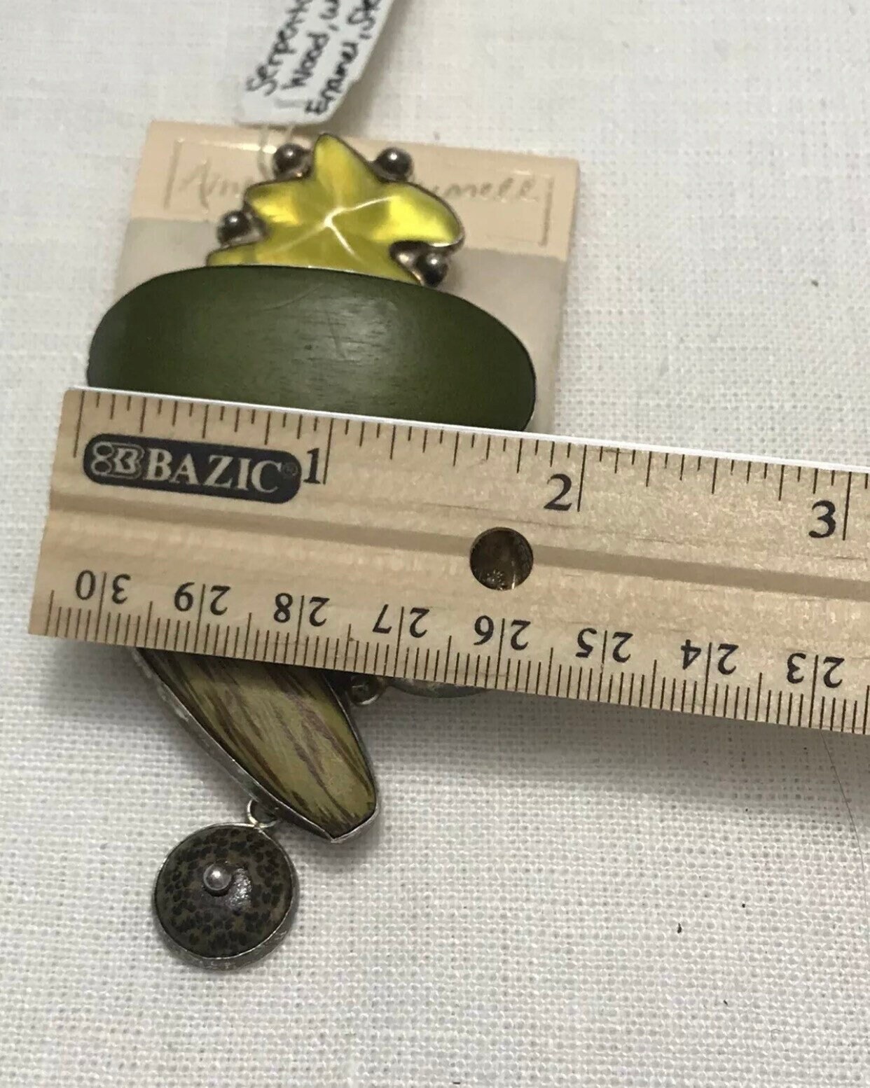 Vintage Amy Kahn Russell Sterling Serpentine Jade Large Brooch