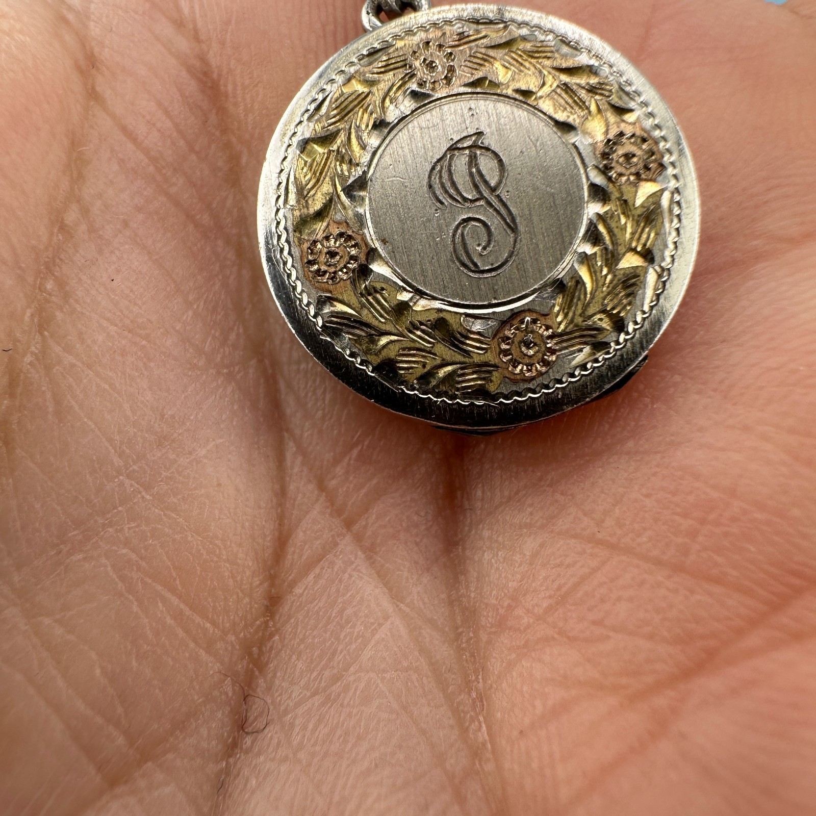 Vintage Locket Necklace Sterling 925 Gold Tone Inlay Letter P 1975 Engraved