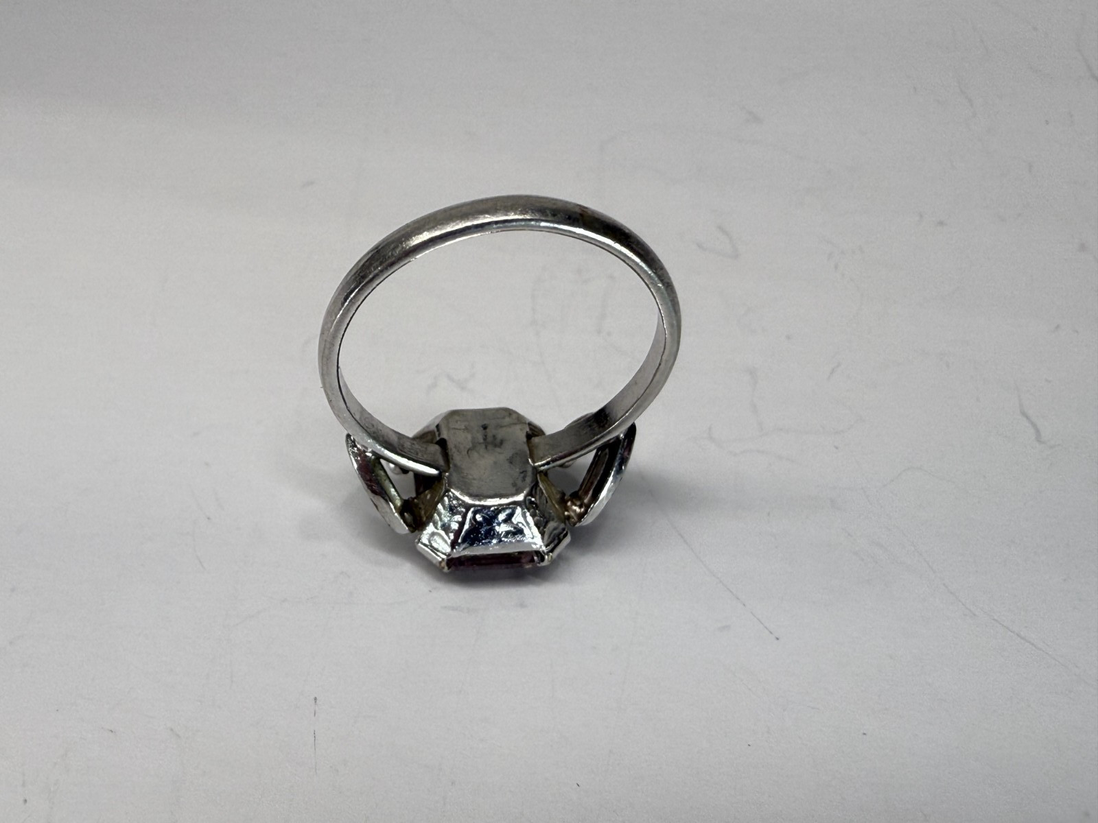 Vintage 1950’s Pat No. 2.763.140 Silver Tone Pale Pink Stone Ring Size 5.5