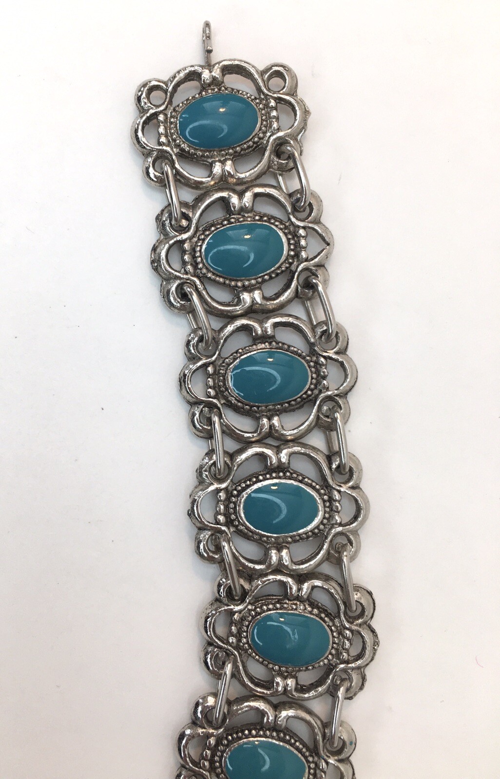 Vtg Souvenir du Maroc Moroccan Bracelet Poured Teal Enamel Hamsa Hand Charm