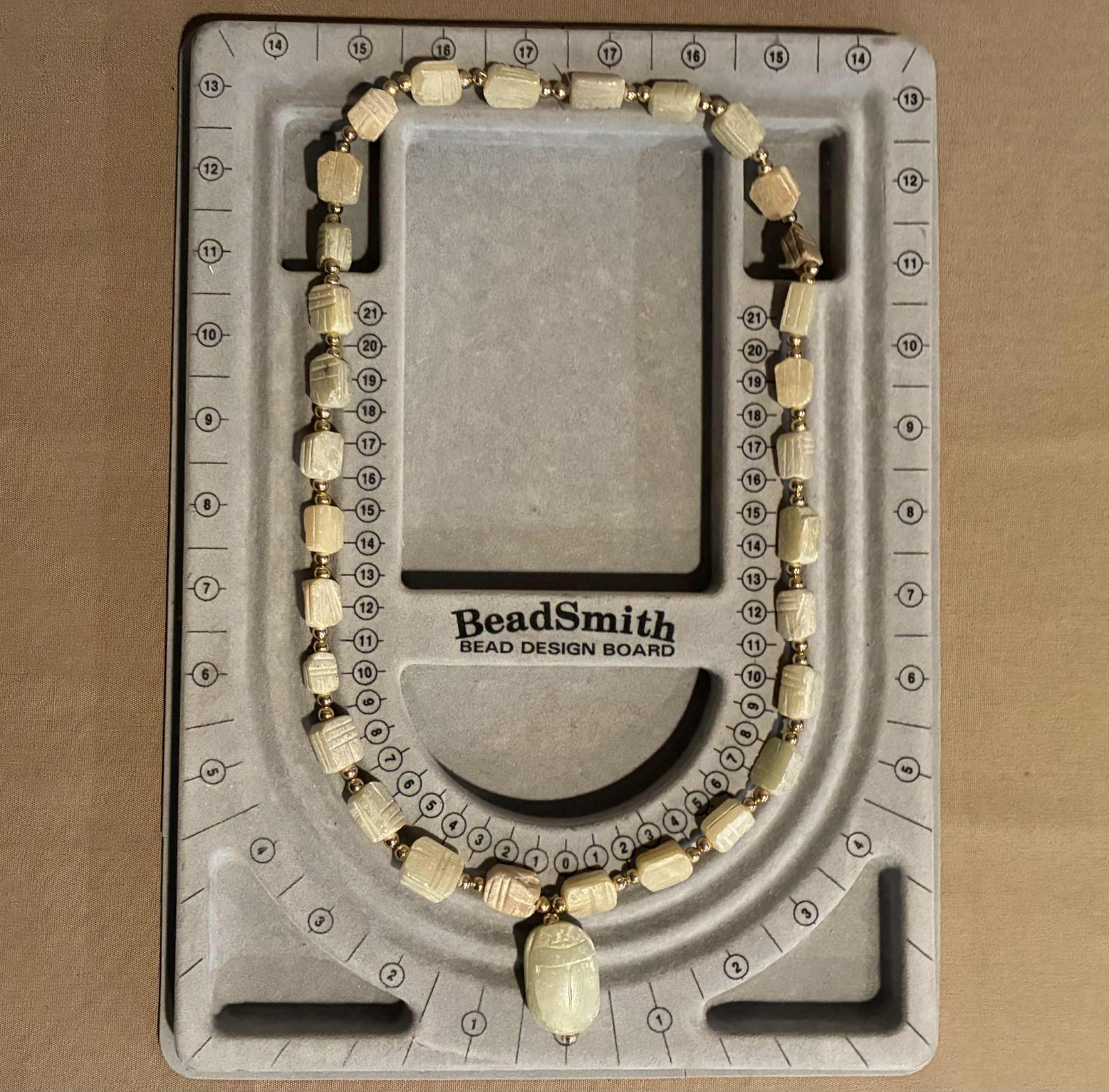 2 Vintage Egyptian Revival Scarab Necklaces Carved Soap Stone Or Ceramic Or Wood