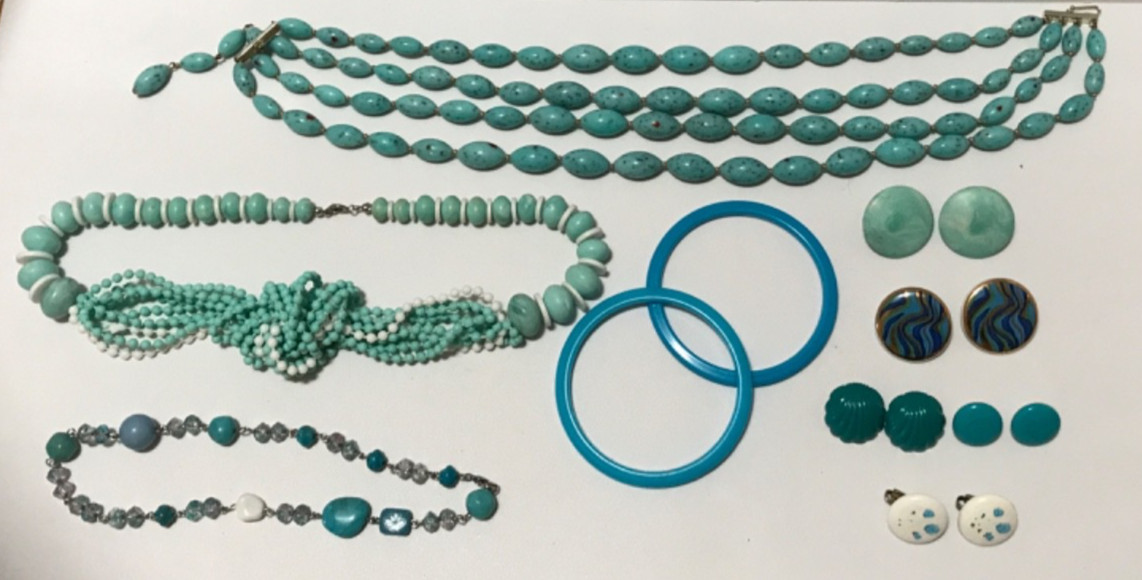 Vintage 15 Pieces Faux Turquoise Costume Jewelry Necklace Earrings Bracelets