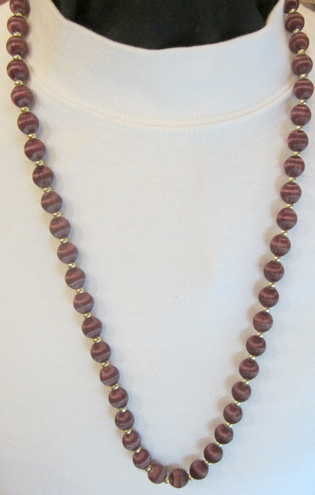 Colored 30 inch Satin Ball Beaded Necklace Gold Clad Pink Purple Blue Brown (54