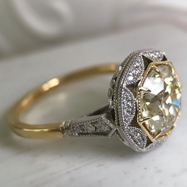 Vintage Art Deco 3.35CT Old European Cut Lab Created Diamond 14K Gold FN Ring