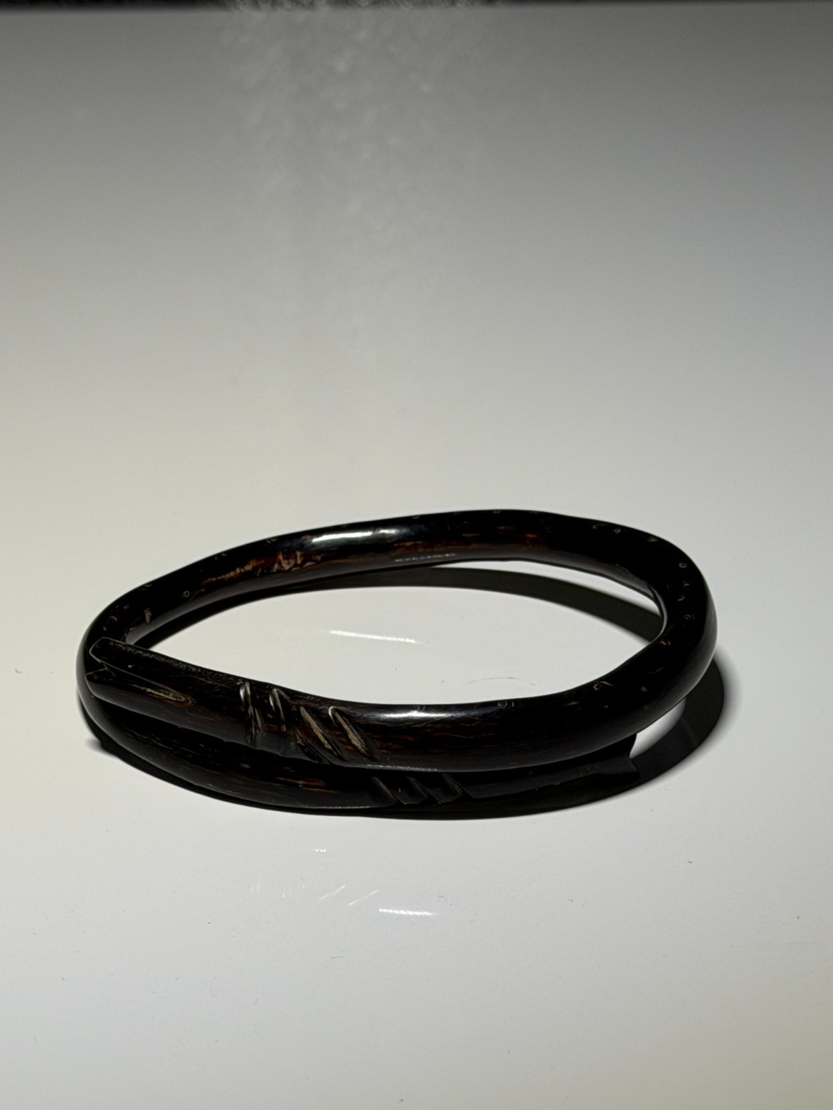Vintage Black Coral Hand Carved Fish Bypass Bangle Bracelet