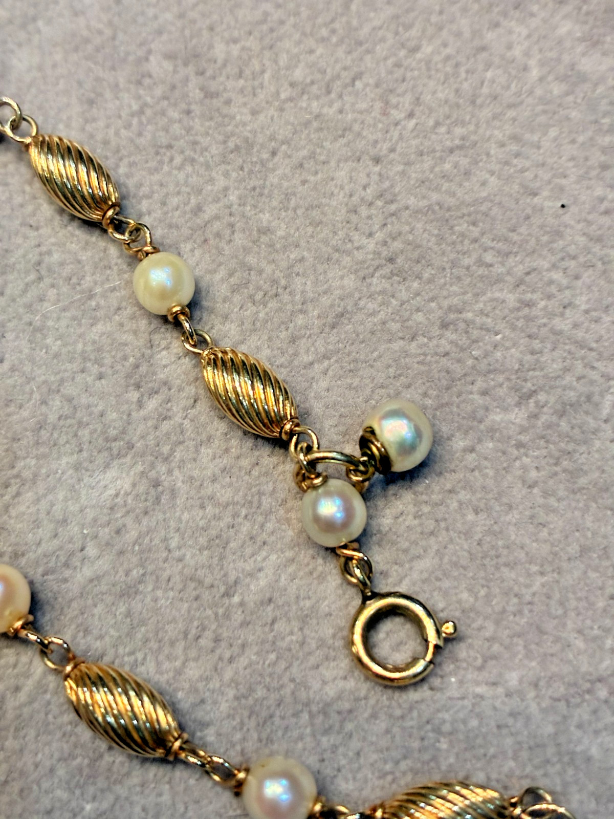 VTG 1/20 14K Gold Filled Cultured Pearl Bracelet 7 1/4″ – Twisted Ribbed Links