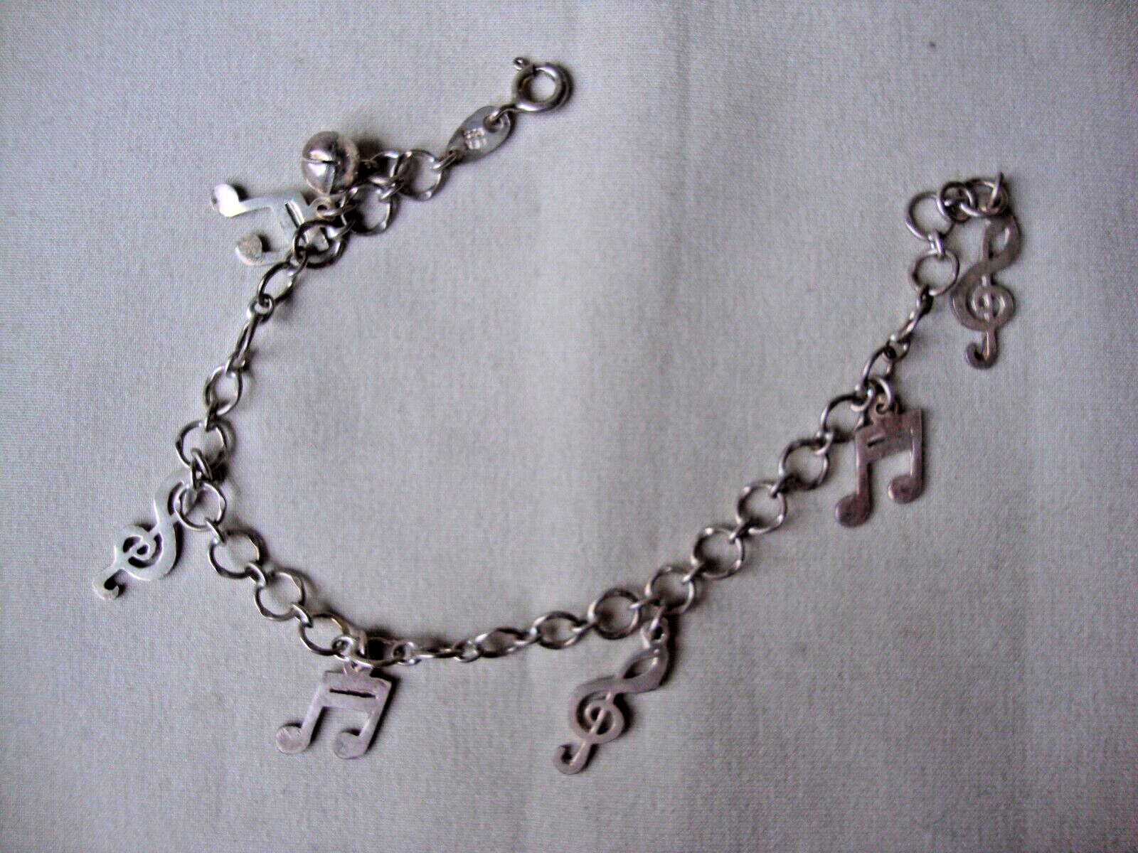 VINTAGE MUSIC CLEFT & 16TH NOTES 7″ STERLING SILVER STAMP 925 LEX CHARM BRACELET