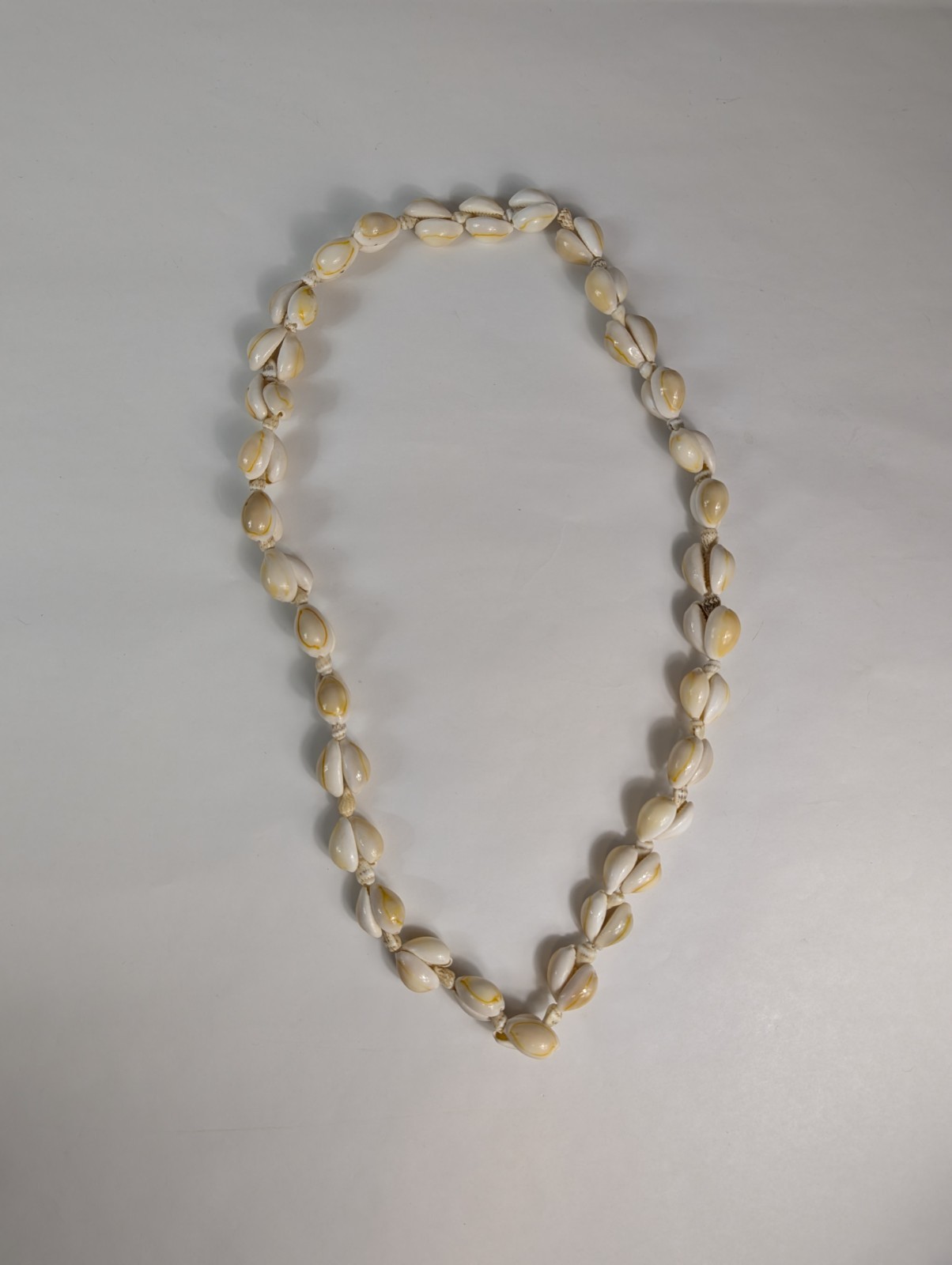 Vintage Hand Knotted Polished Large Sea Shell Beaded Long Necklace Unique Design