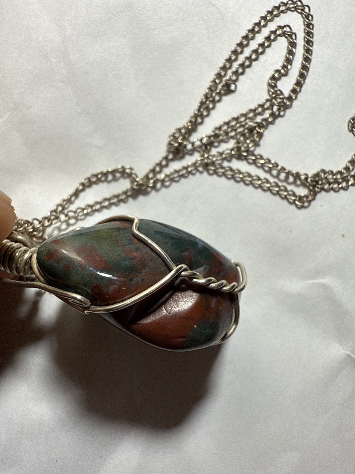 Necklace Bloodstone Big 25ct Solitaire Vintage Sterling Silver 18” Chain