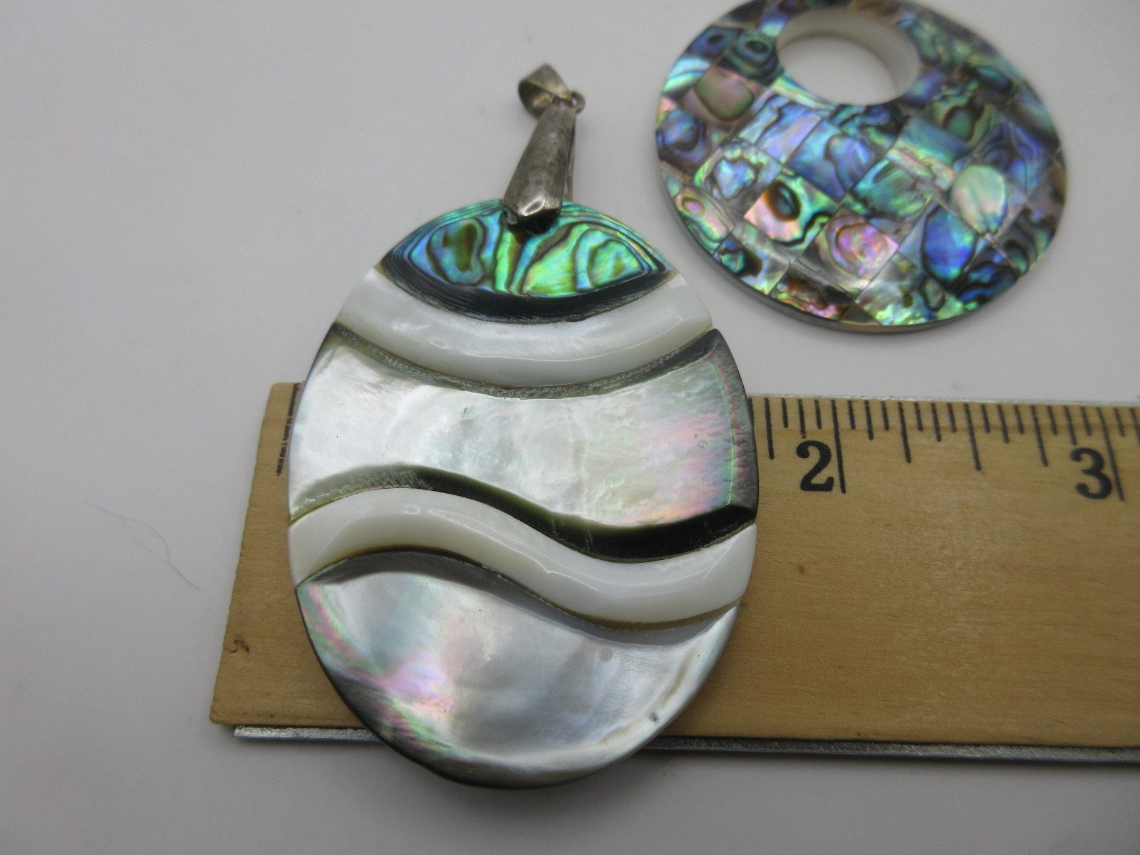 Lot of 2 Artisan Vintage Pendant Necklace MOP Mother of Pearl Abalone Sea Shell