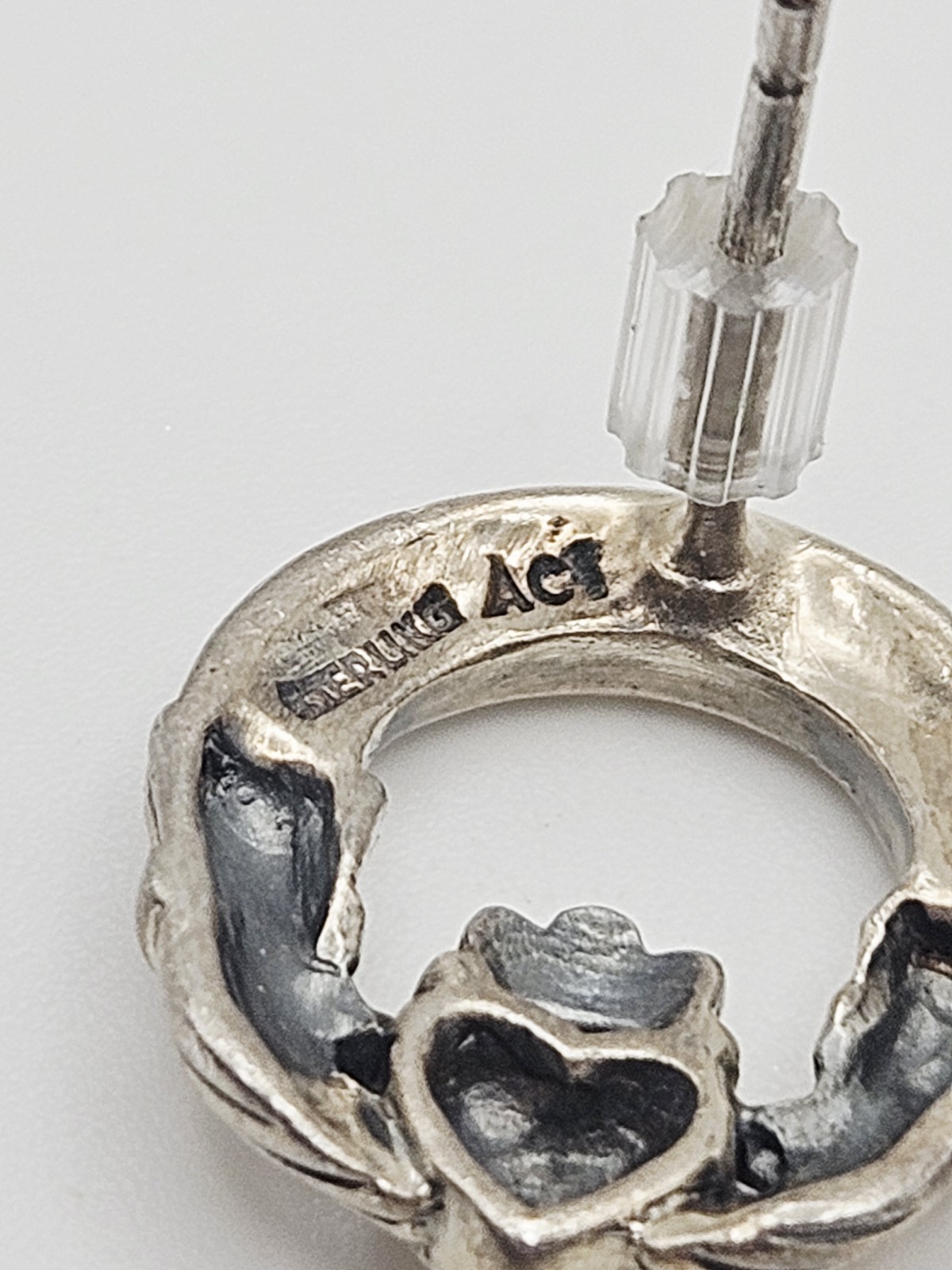 AC Irish Sterling Silver Vintage Marcasite Claddagh Post Back Earrings .5″