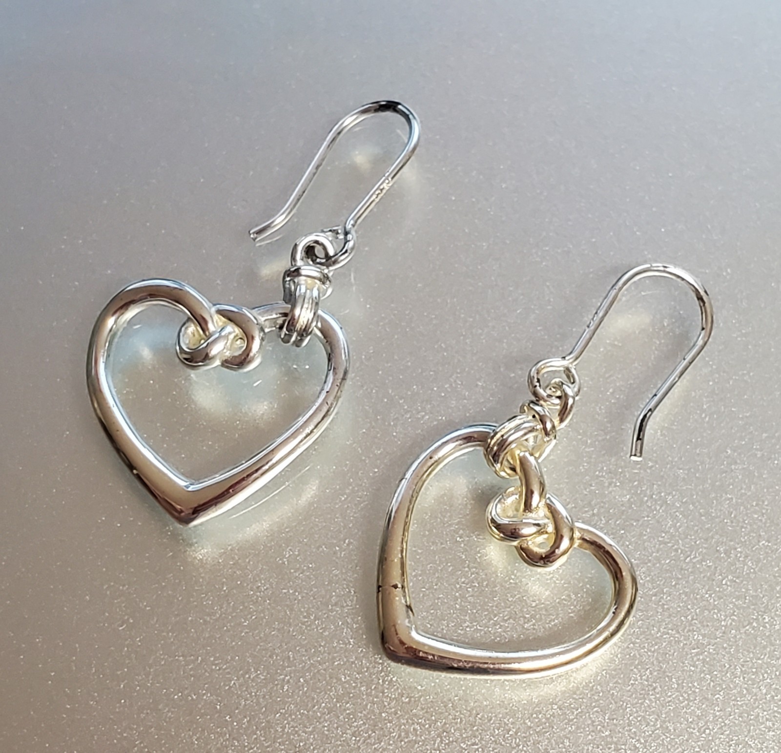 VTG 925 Heart Knot Earrings 1.5in Drop Sterling Silver 2g Lightweight Openwork