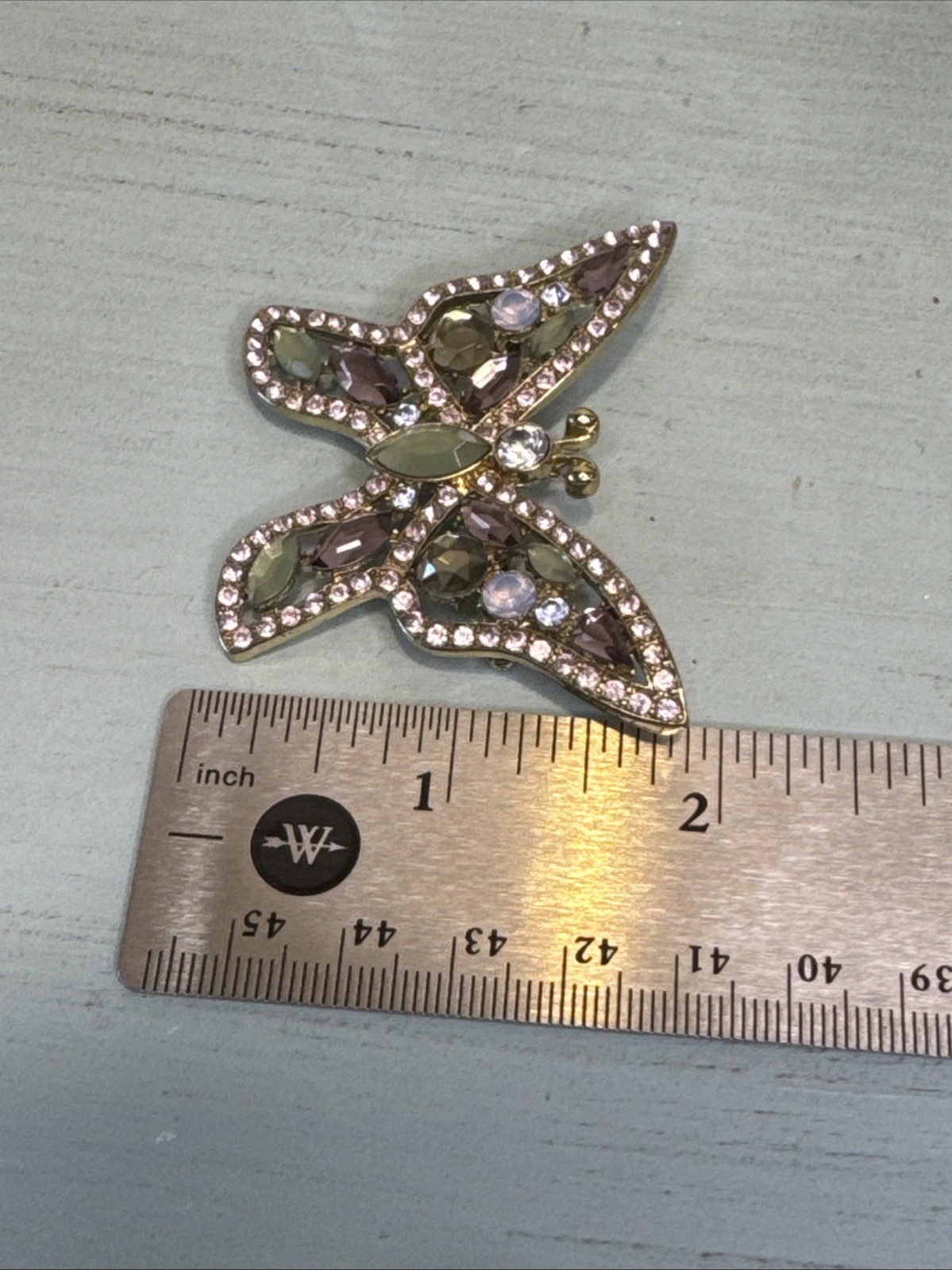 Napier Silver Tone Purple Blue Green Rhinestone BUTTERFLY Brooch Pin, Box No Lid