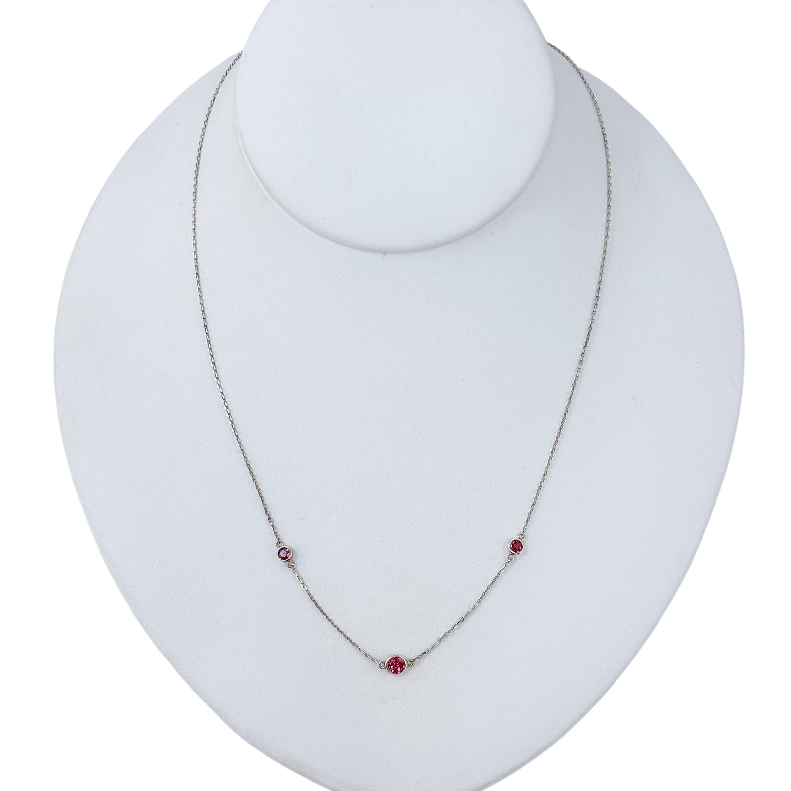 Vintage Sterling Silver 925 Red Cubic Zirconia Station Necklace 16″-17″-18″