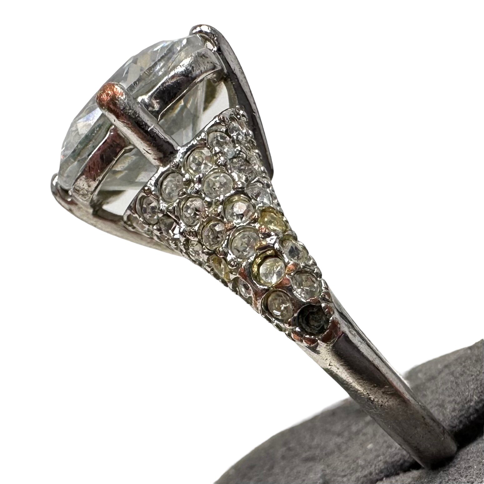 Vintage Silver Tone Cushion Cut Clear Crystal Rhinestone Ring Size 9