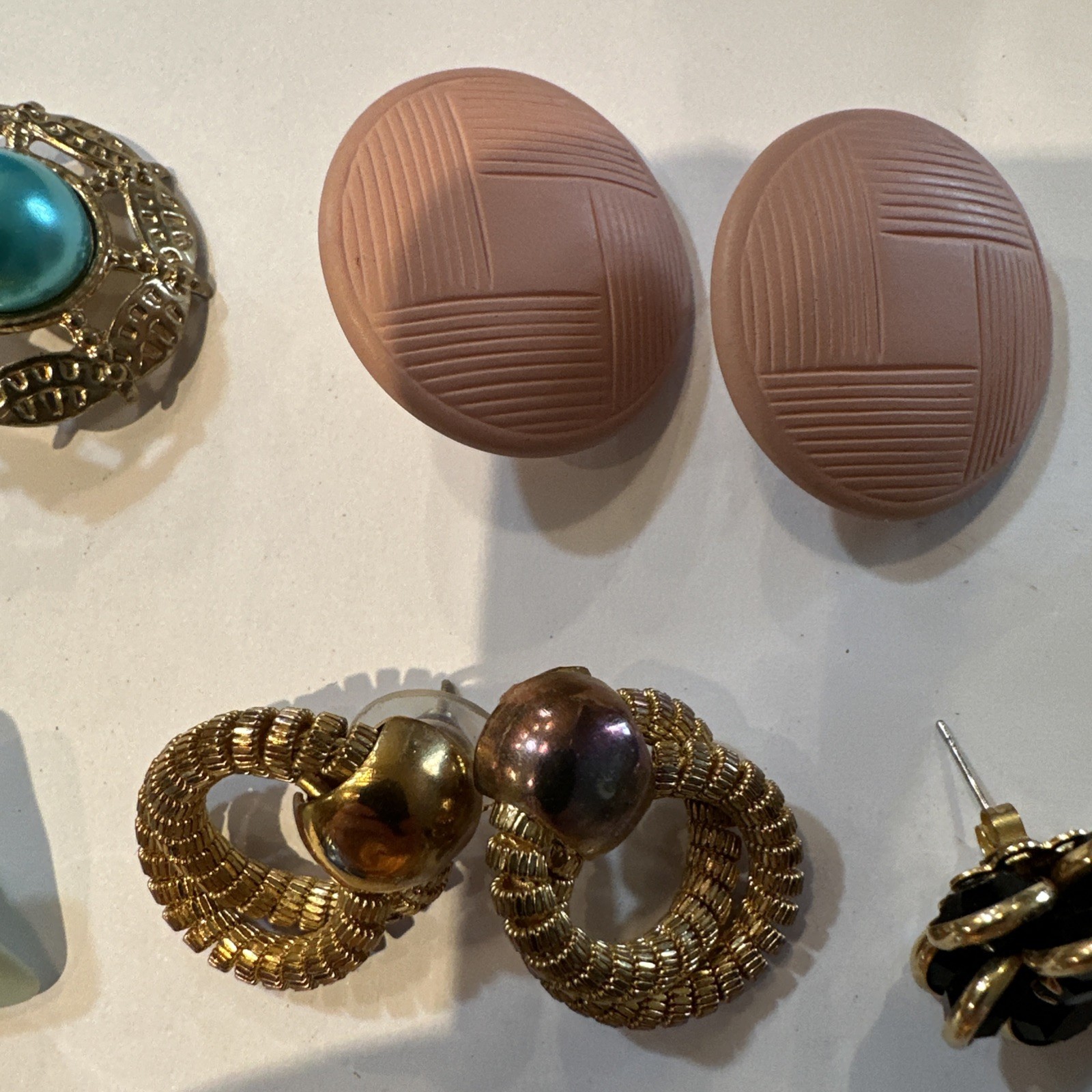 VTG Pierced Earring LOT Of 13 Enamel Resin Metal Discs Various Shapes Colors