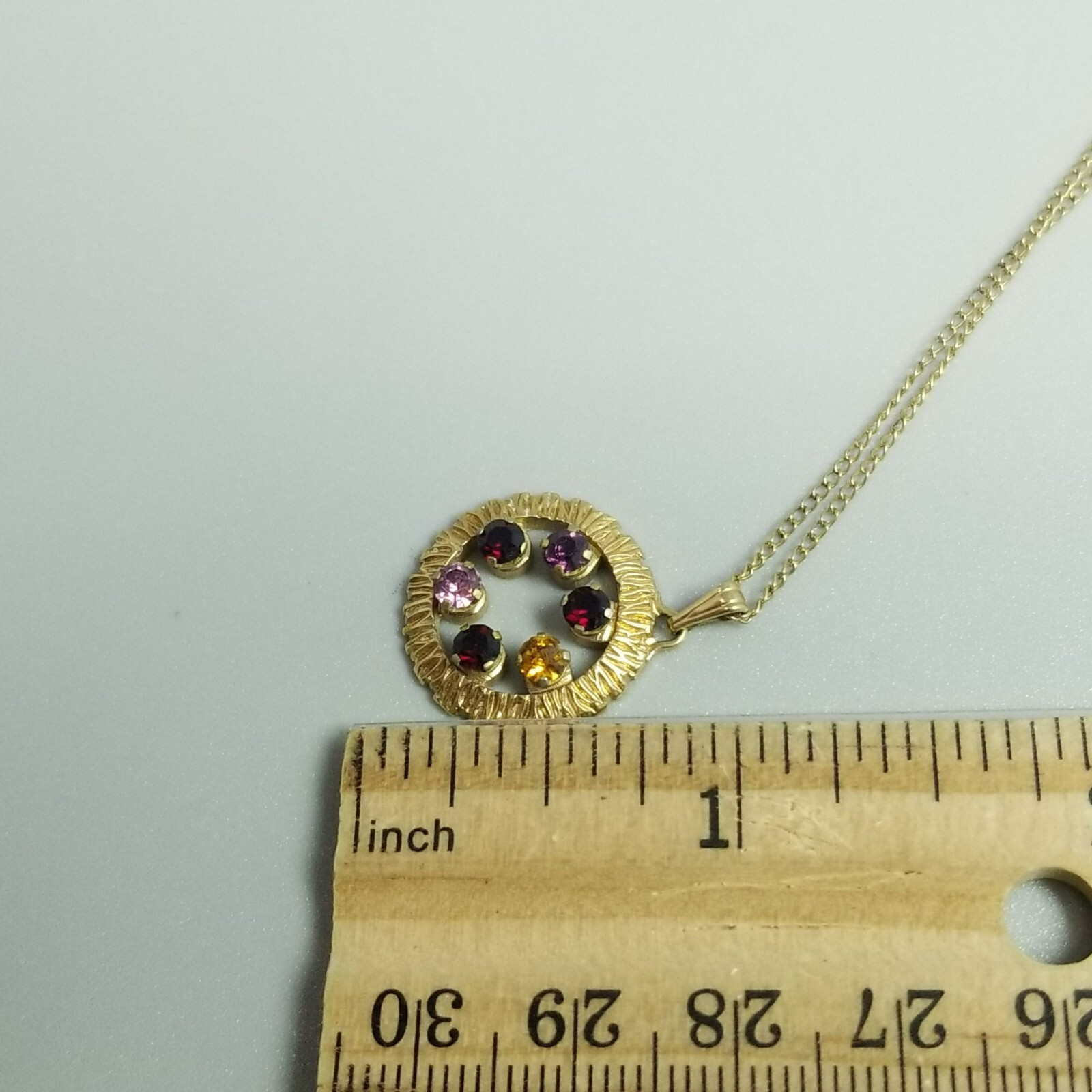 Vintage Anson Red Purple Pink Rhinestone Round Circle Pendant Necklace, 18 Inch