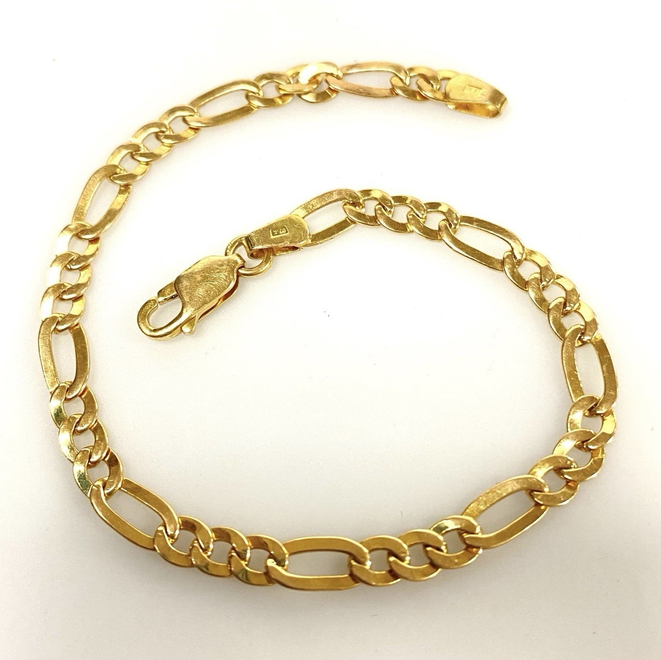 Vintage Italian Solid 14K Yellow Gold Figaro Style Chain Bracelet 7 7/16″ long