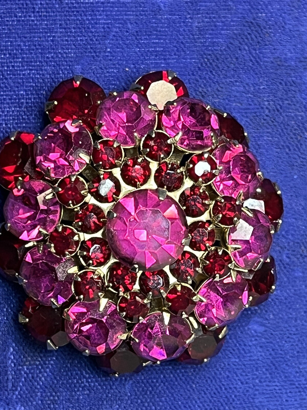 Vintage Rhinestone Dome Brooch Crystal Fuchsia Pink Red Garnet Layered Earrings
