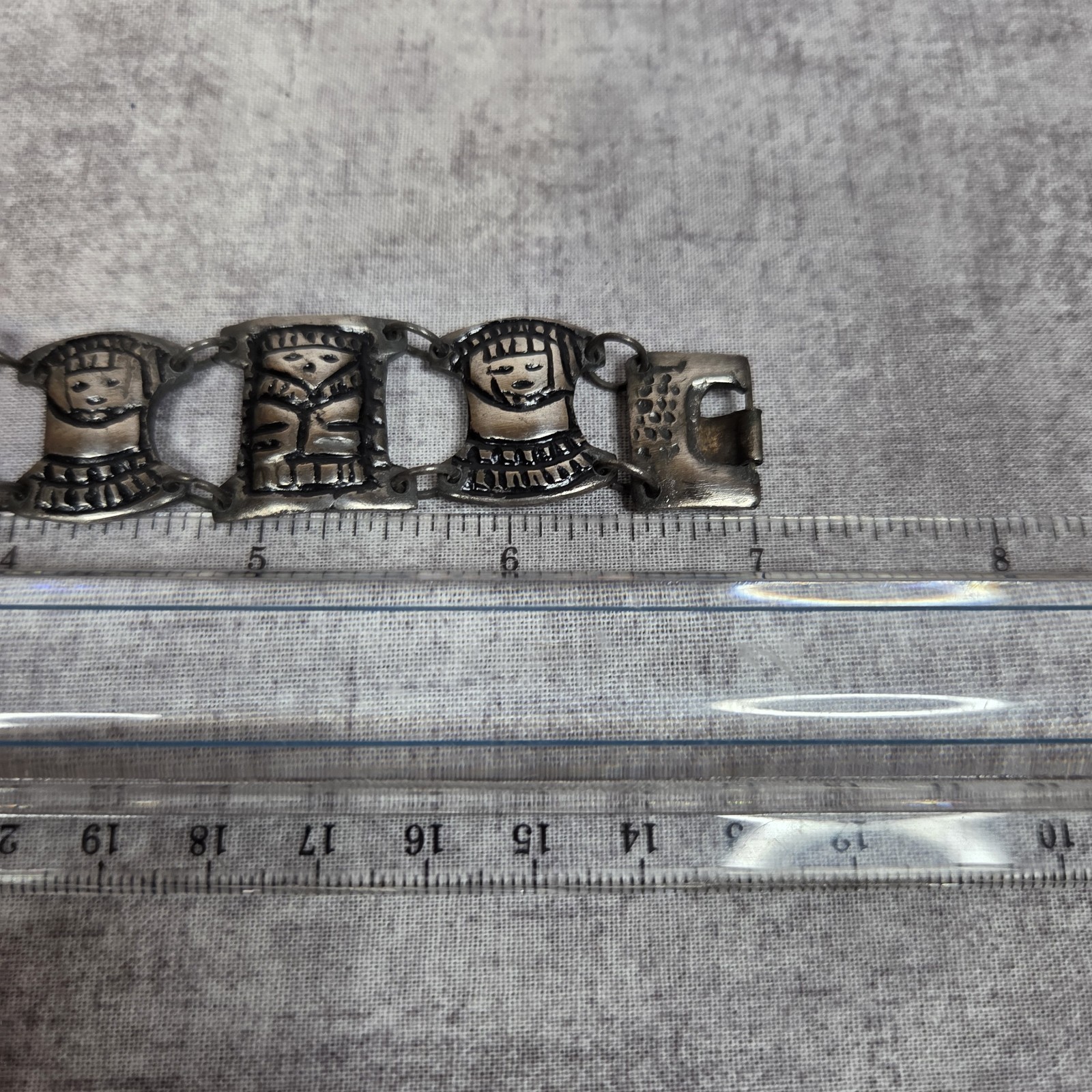 Vtg Mid Century C GENA Colombia 900 Silver Coin Panel Storyteller Bracelet 44g