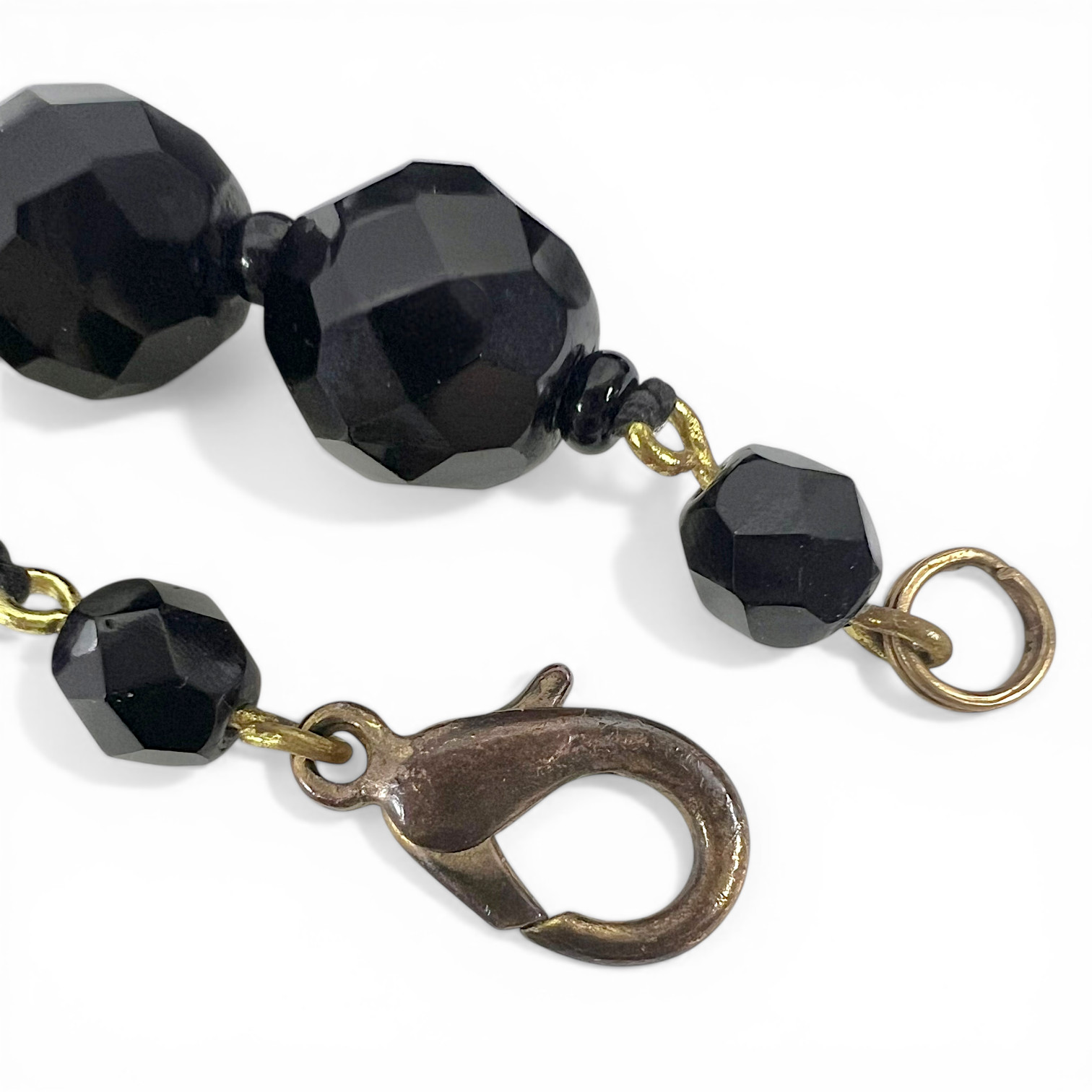 Vintage Black Faceted Glass French Jet Bead Mourning Necklace 25″ 64g