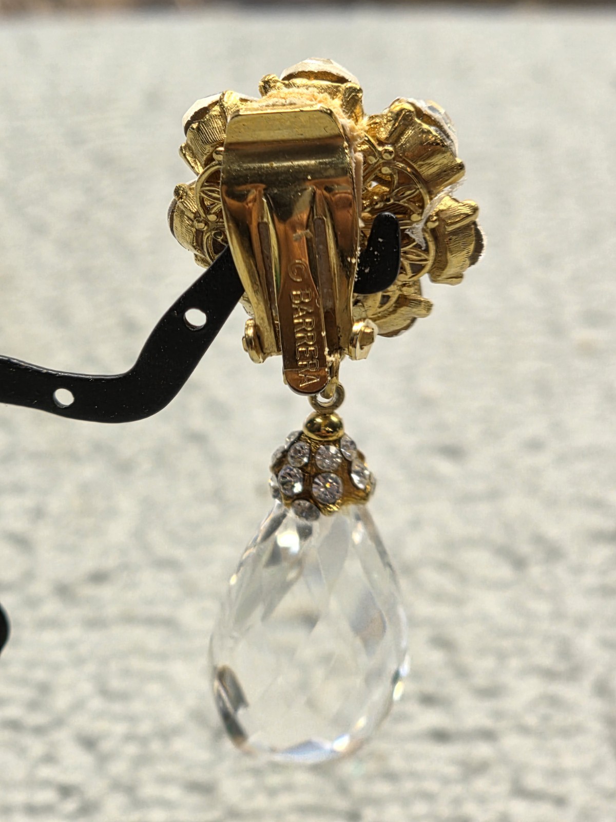 Vintage Gold Tone Barrera Floral Rhinestone Cluster with Crystal Prism Drop…