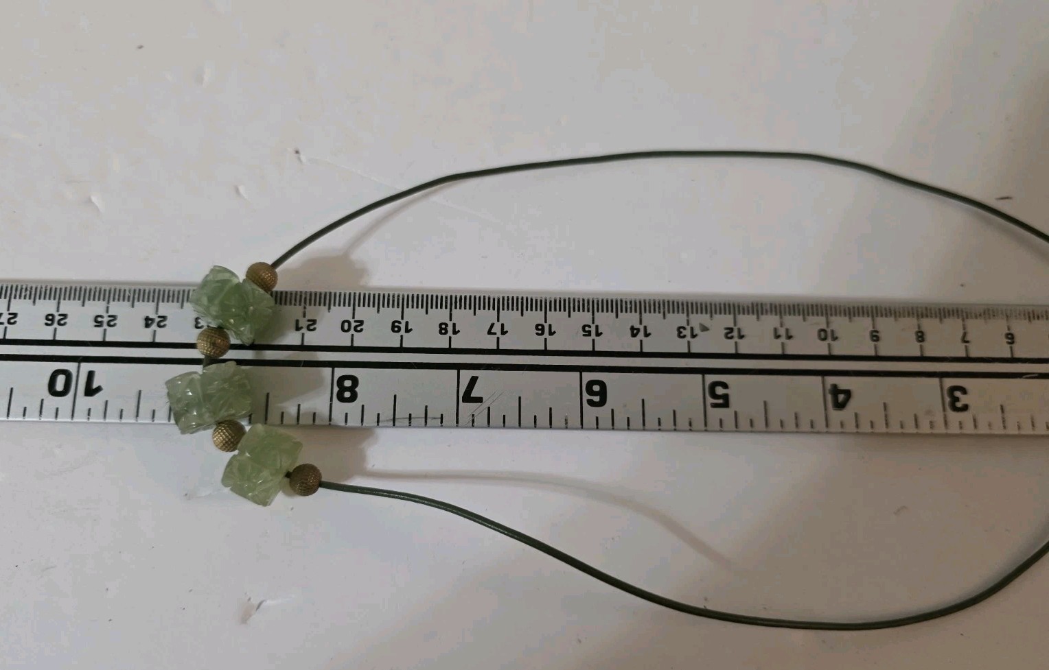 Hand Crafted Jade Carved Flower Bead Necklace On Leather Cord 18″