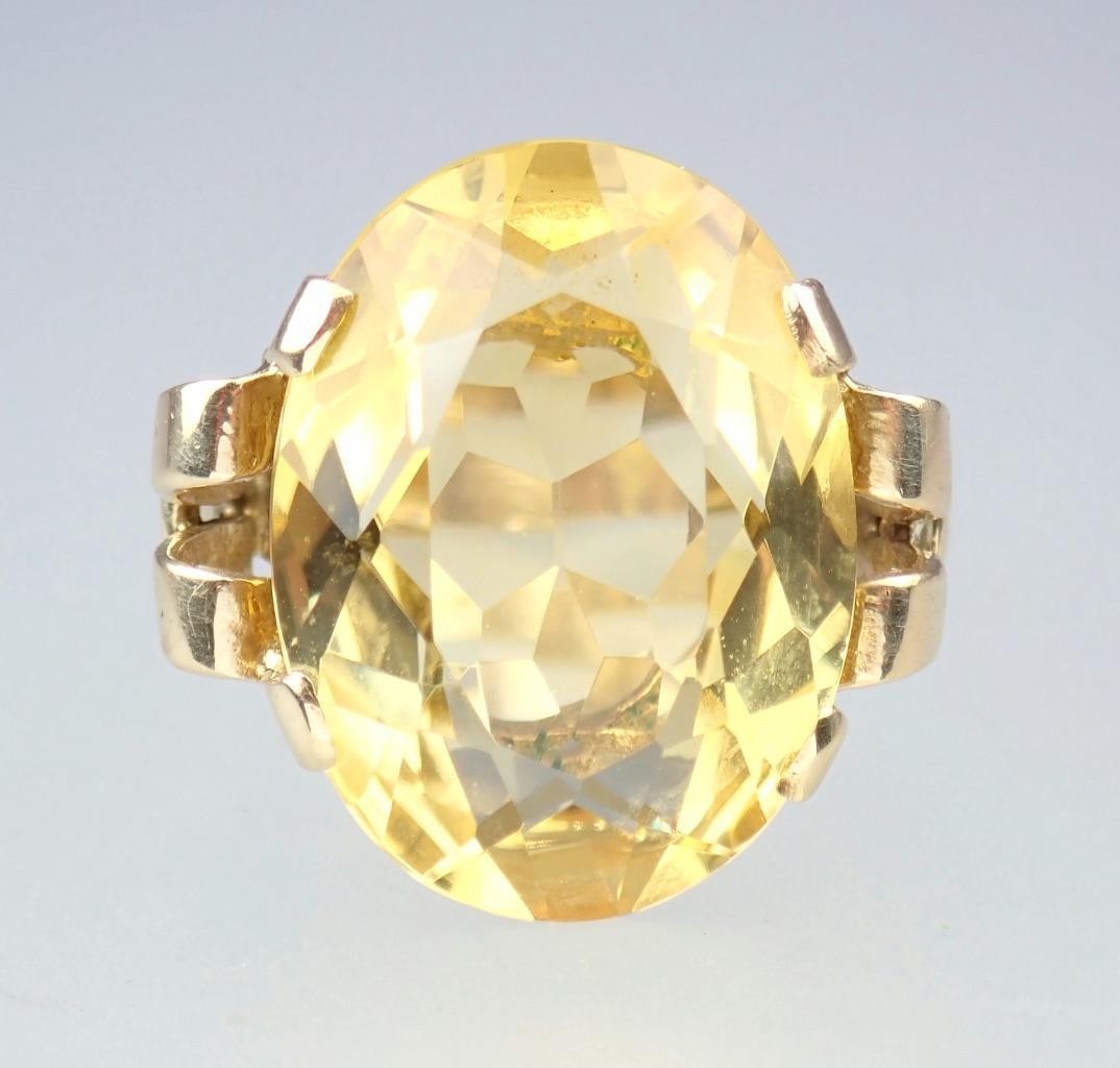 Beautiful Vintage Mid Century 9K Gold 13.3Ct Citrine Cocktail Ring 1960s Sz 8.25
