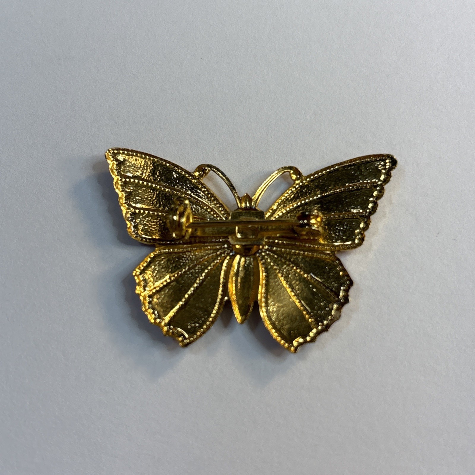 Vintage Butterfly Colorful Enamel On Gold Colored Metal Lapel Pin Brooch Red