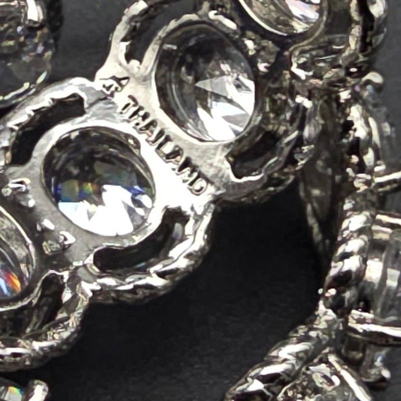 Clear Glass Rhinestone Hoop Earrings Silver Tone Thailand