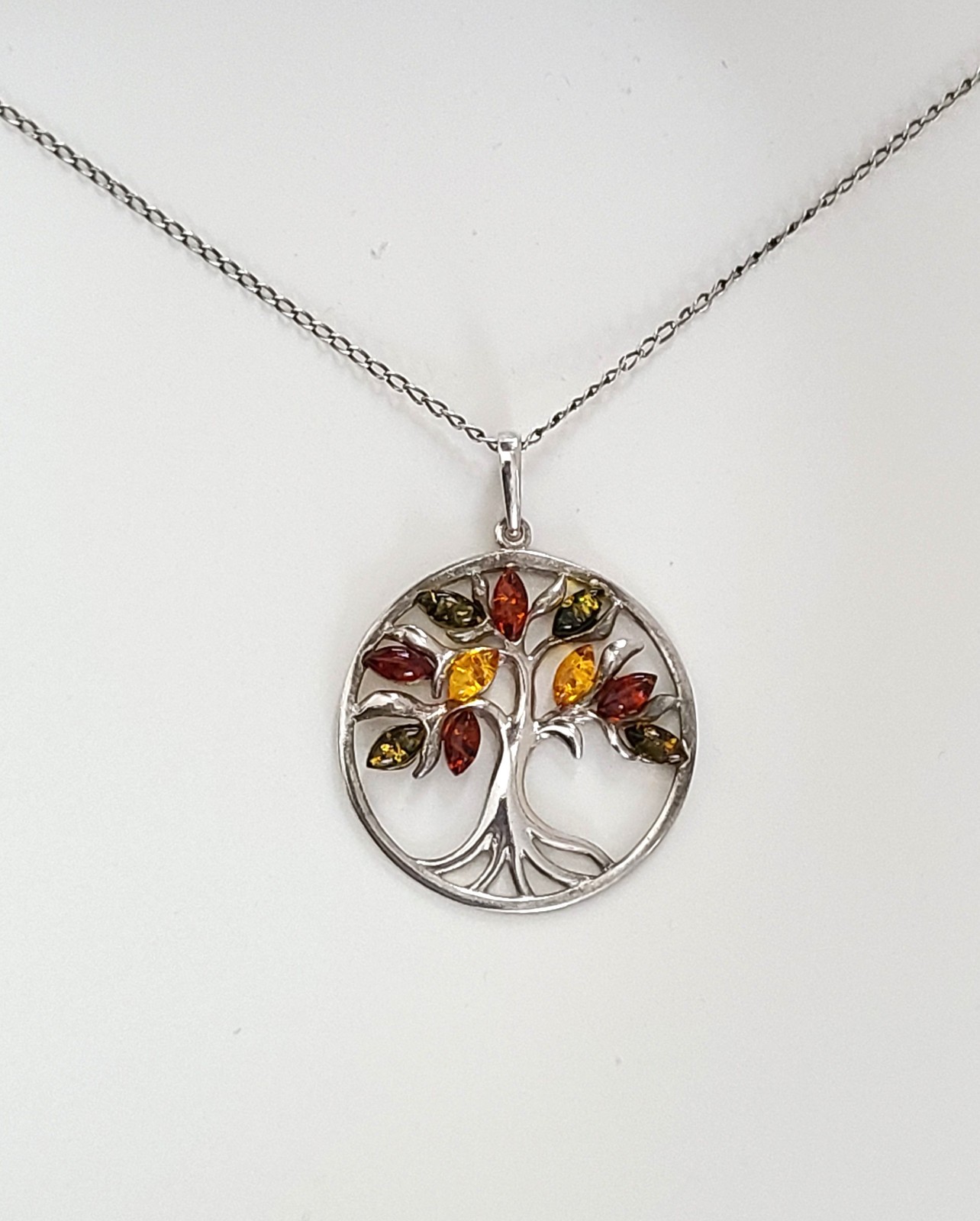 Vintage Sterling Silver Tree of Life Pendant Amber stones (no chain included)