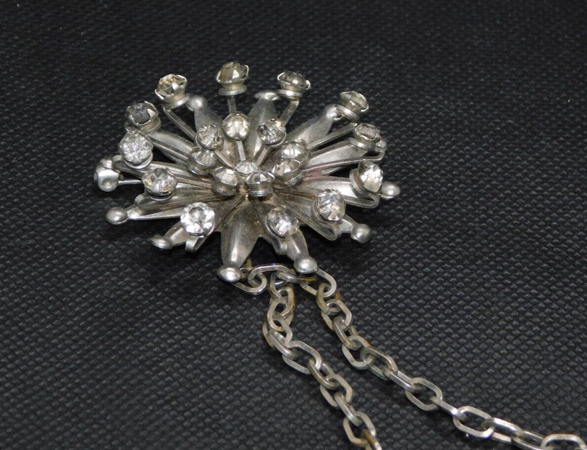 Gothic Style Vintage Scarf Chain Dual Pins White Rhinestone Sunburst Accessories