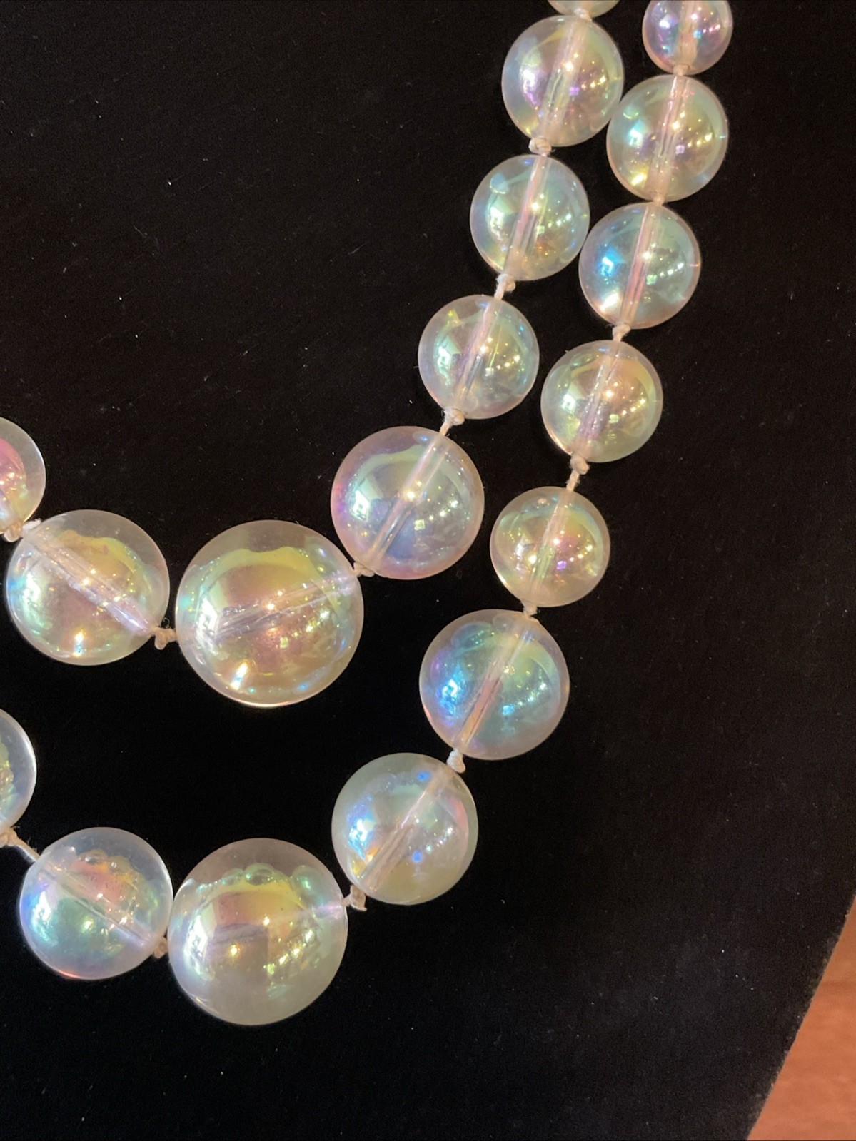 Vintage 18” Clear Iridescent Beaded Necklace Graduated Round Double Strands