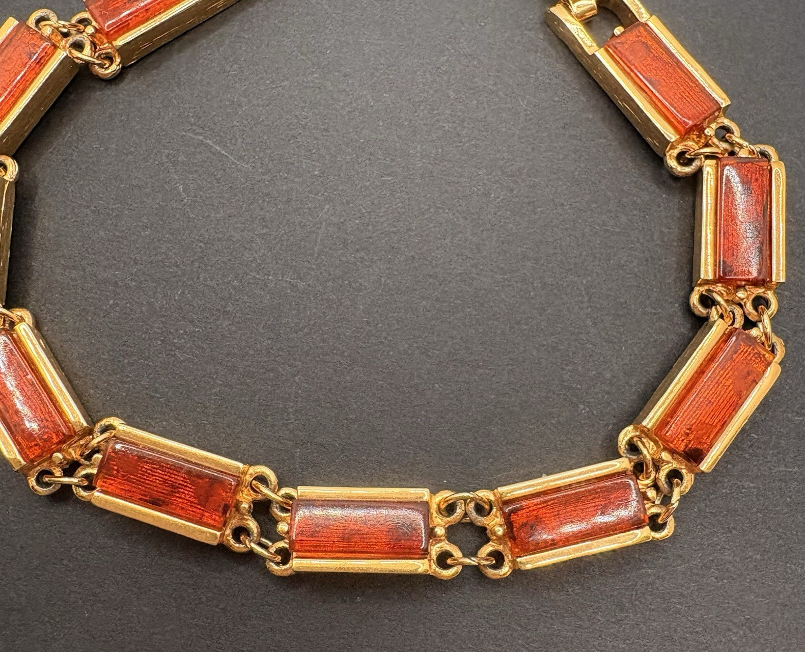 Vintage Emmons Faux Tortoise Shell Acrylic Lucite Bar Gold Tone Link Bracelet
