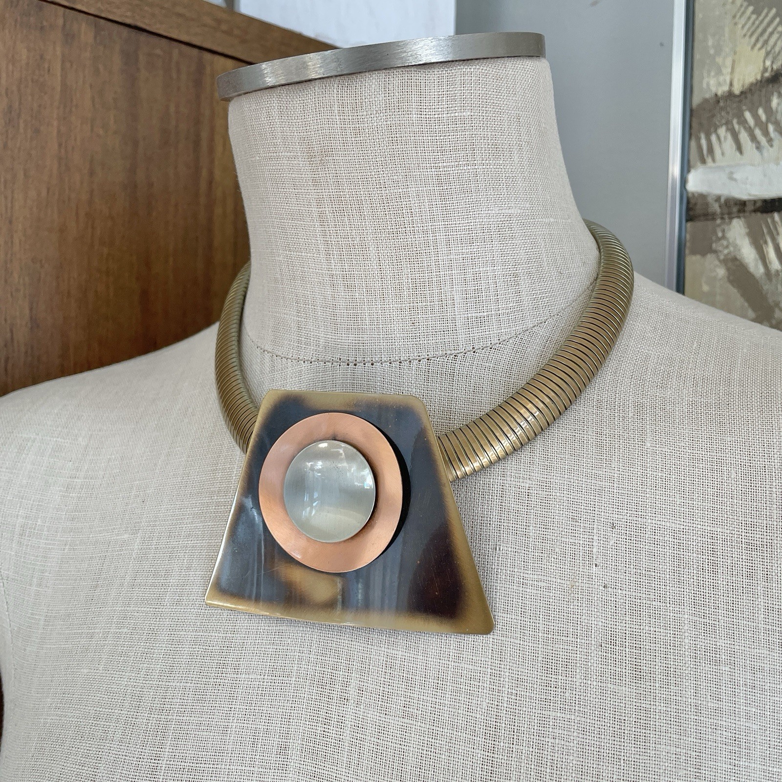 Vintage 1980s Modernist Statement Necklace Geometric Omega Runway