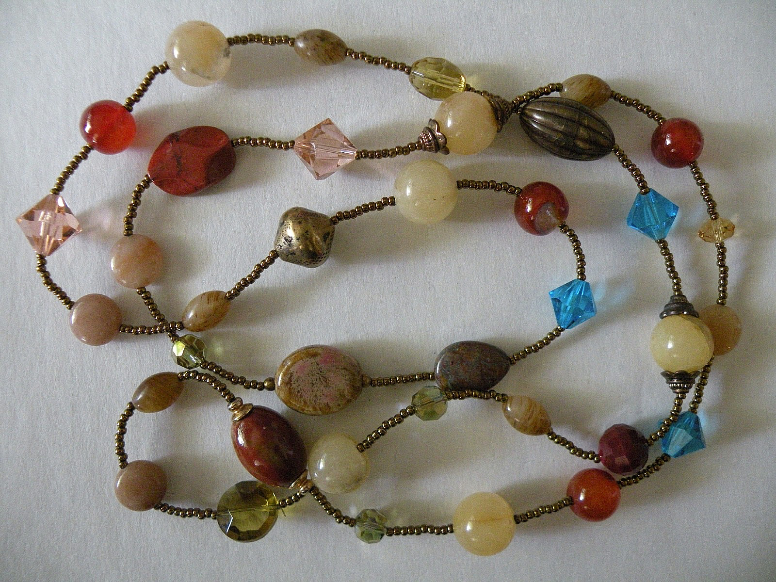 Vintage Multicolor Mixed Polished Gemstones & Faceted Crystal Bead Necklace 40″