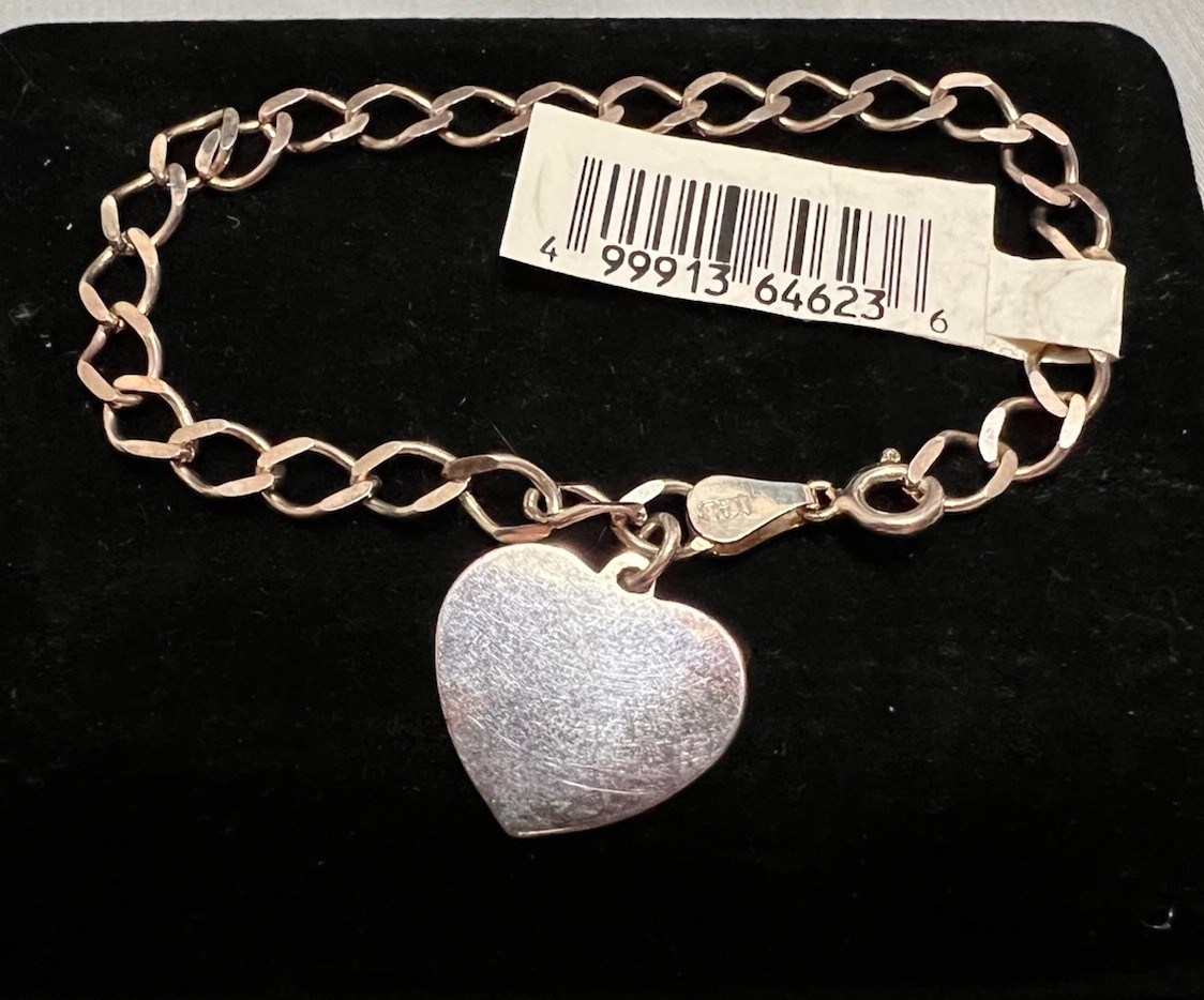 6 & 3/4″ ITALY Sterling Silver HEART Starter CHARM BRACELET Vintage w/ Tag