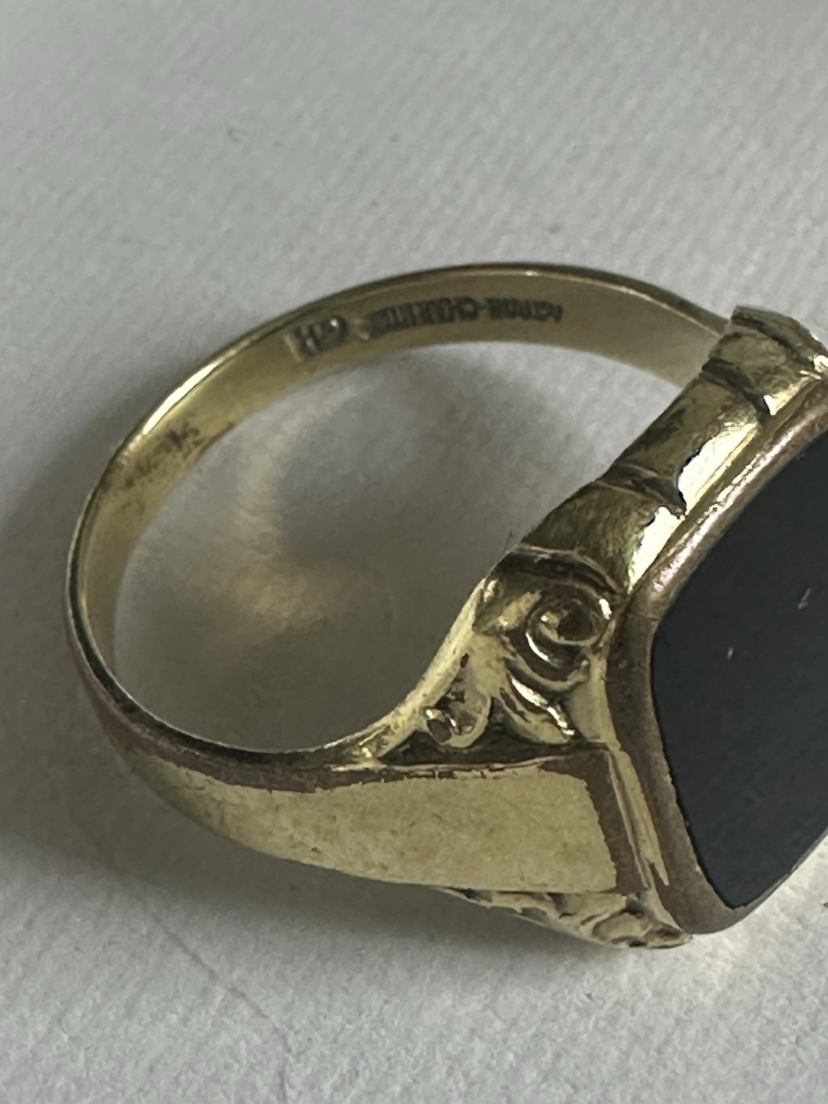 Vintage French Jeweler Astron Charnier Bloodstone Rolled Gold Ring Signed