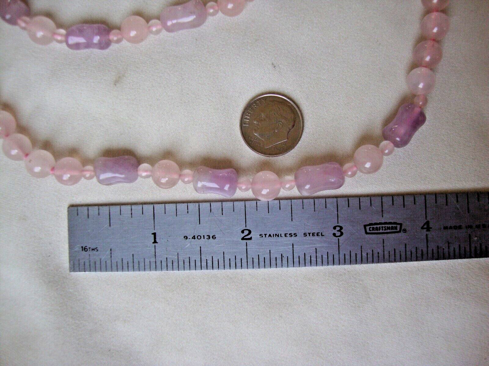 VINTAGE BEAD MEDLEY AMETHYST TUBE 4mm 8mm ROSE QUARTZ 29″ ENDLESS BEAD NECKLACE