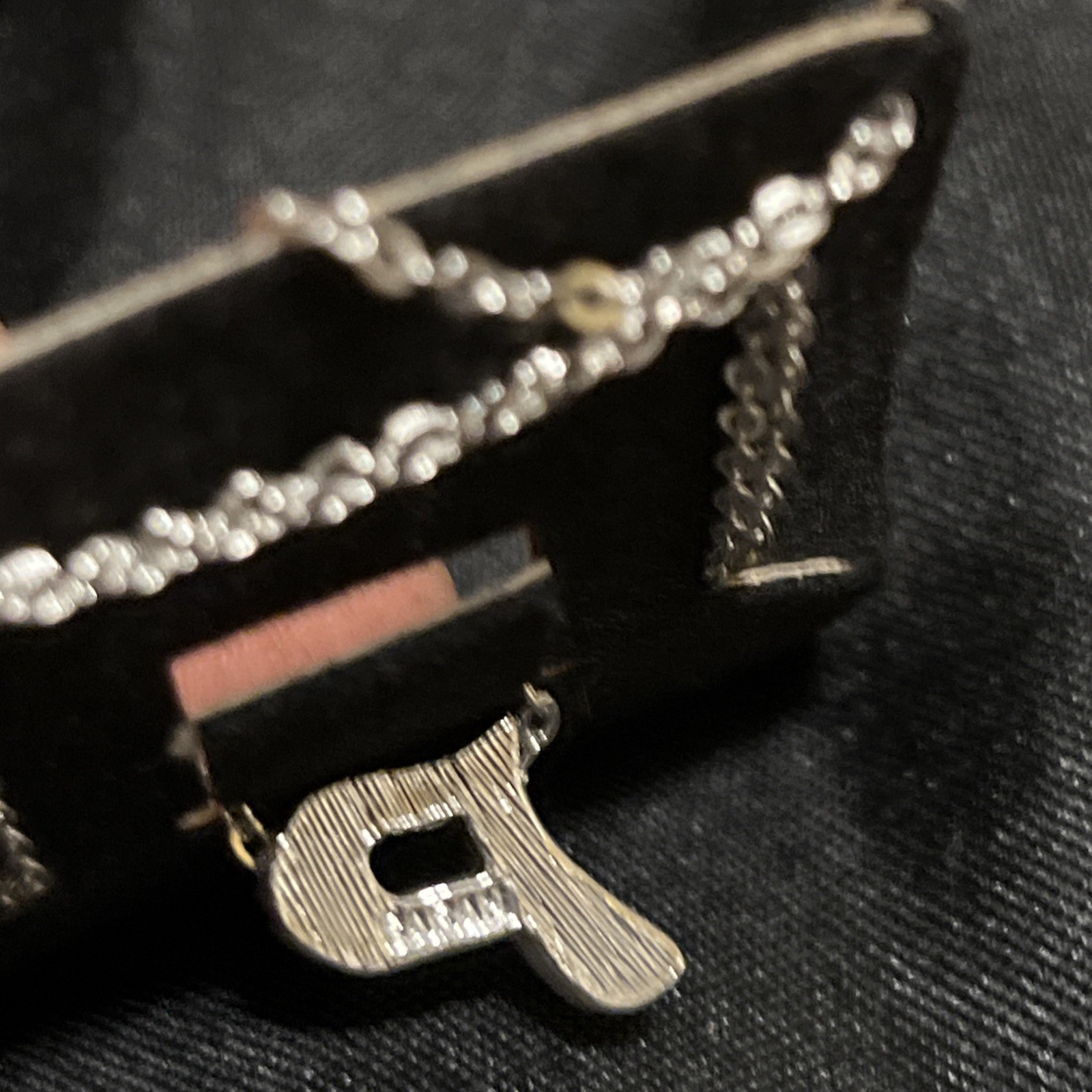 Vtg 70s SARAH COV Rhodium Plate Bubble Letter P School Days Slider Necklace NOS
