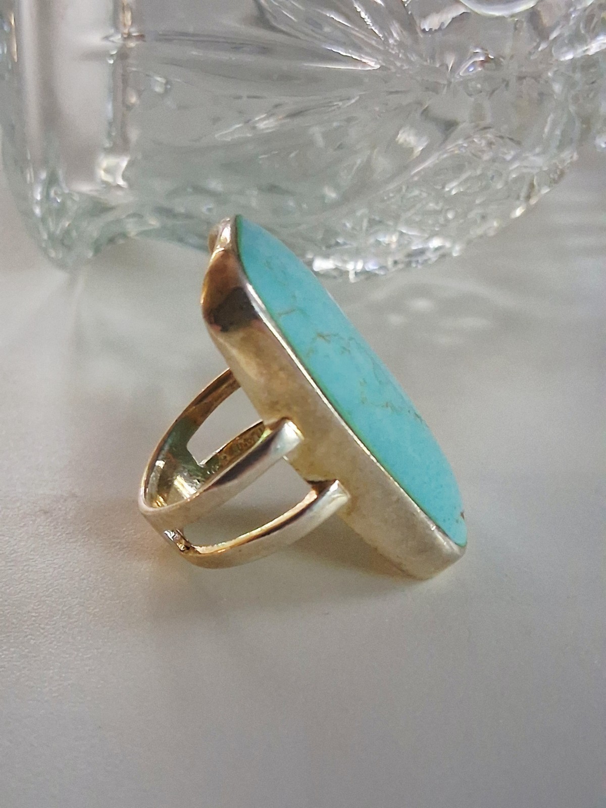 ATI Annika Witt Mexico Turquoise Large Statement Ring Size 8.75 Sterling Silver