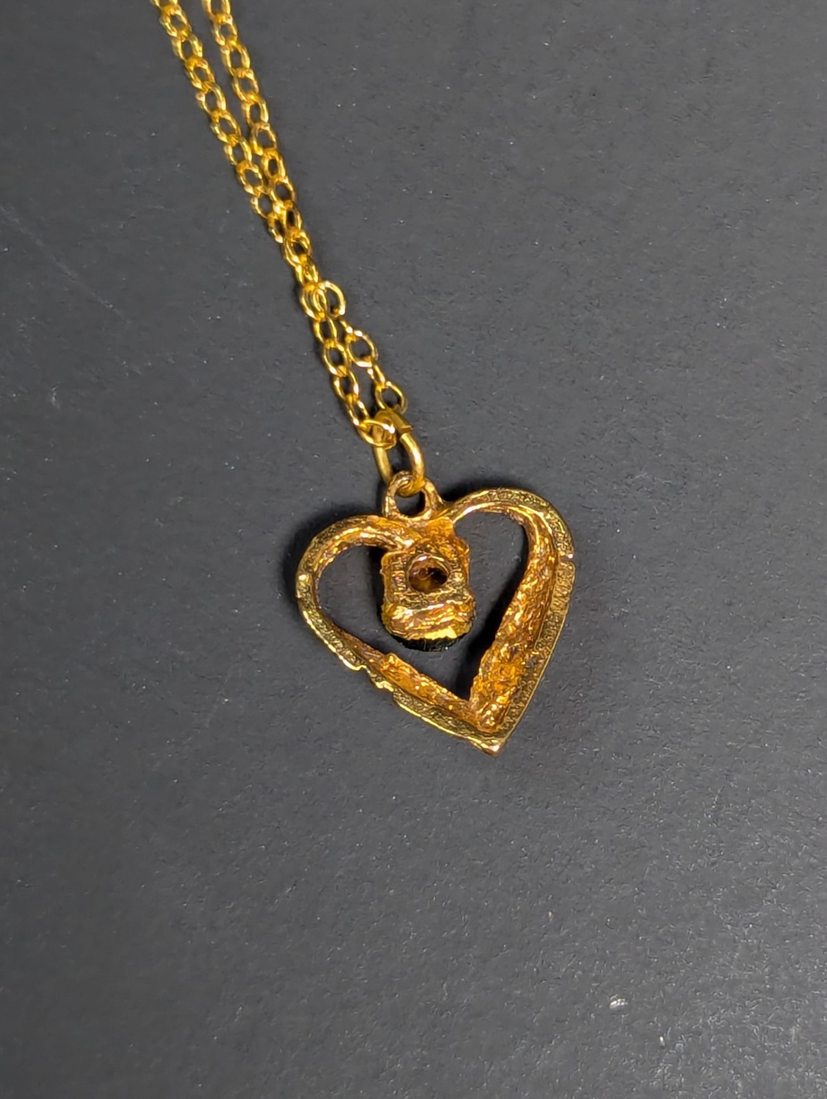 Vintage Gold Filled Chain Necklace 16″ Emerald Filigree Heart Pendant May