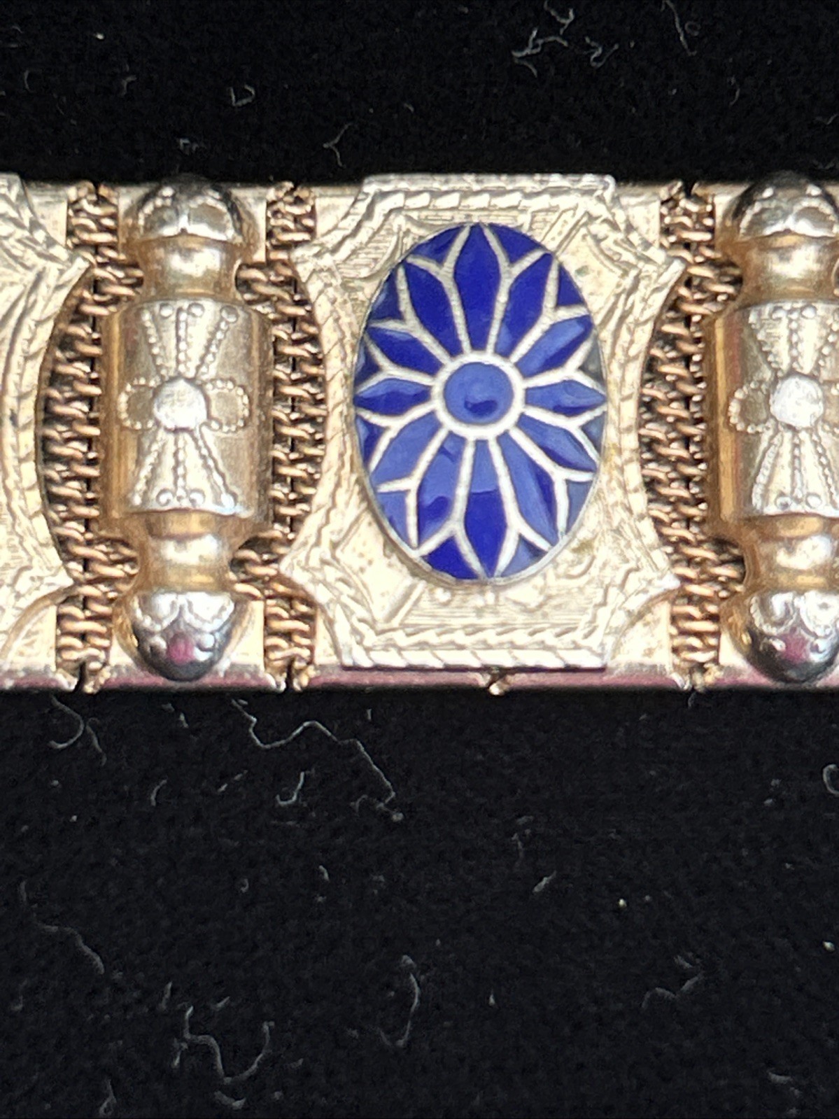 Vintage Mesh 7″ Bracelet Victorian Revival Station Stone Charms