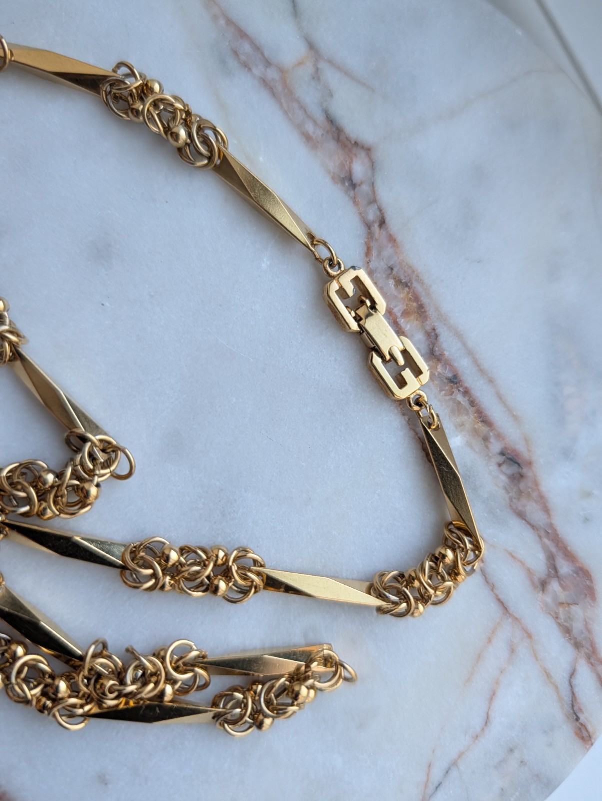 Vintage Givenchy Byzantine Link Bar Station Necklace Gold-Tone 17″