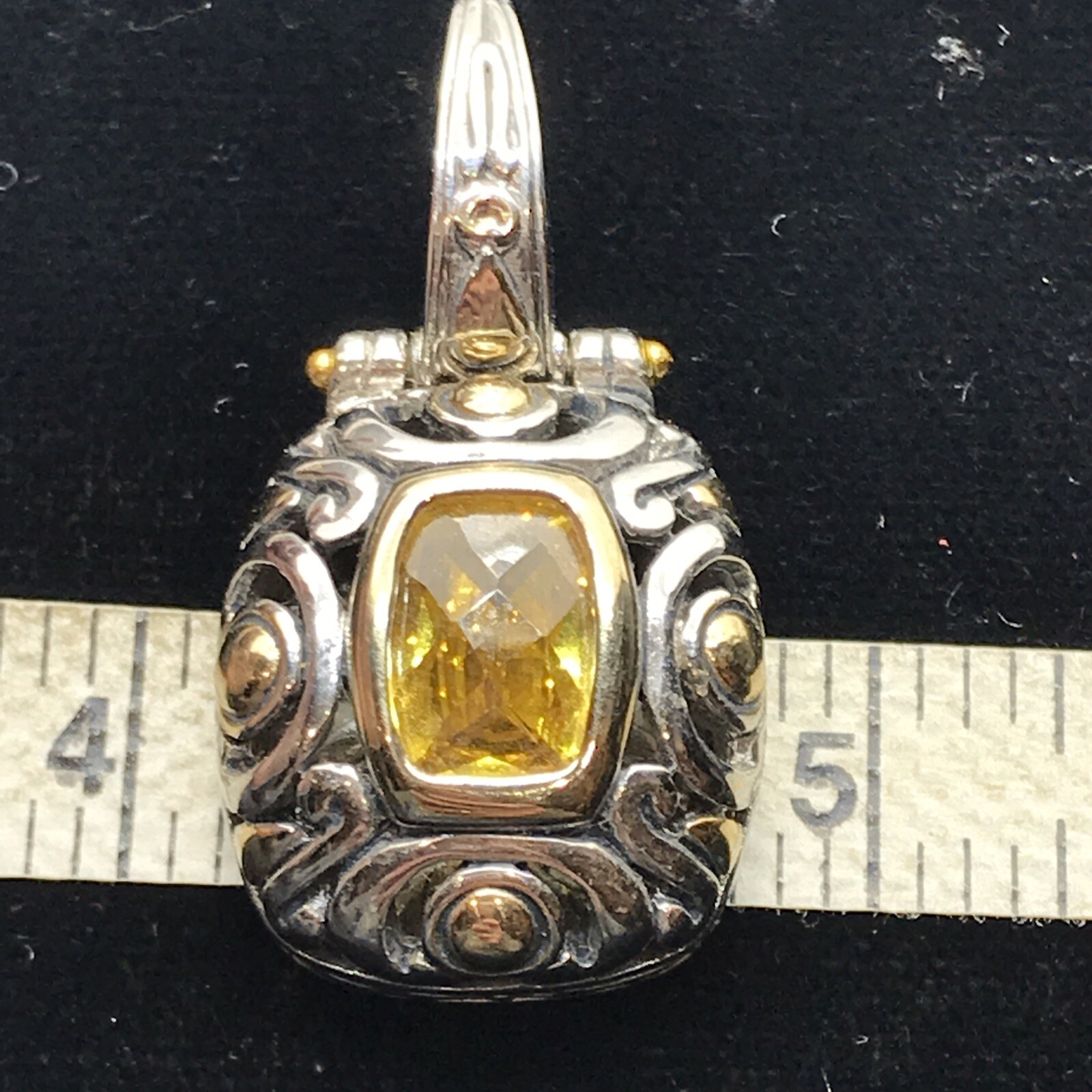 Vintage T * J Renaissance Revival 2-Tone Citrine Yellow Cubic Zirconia Pendant