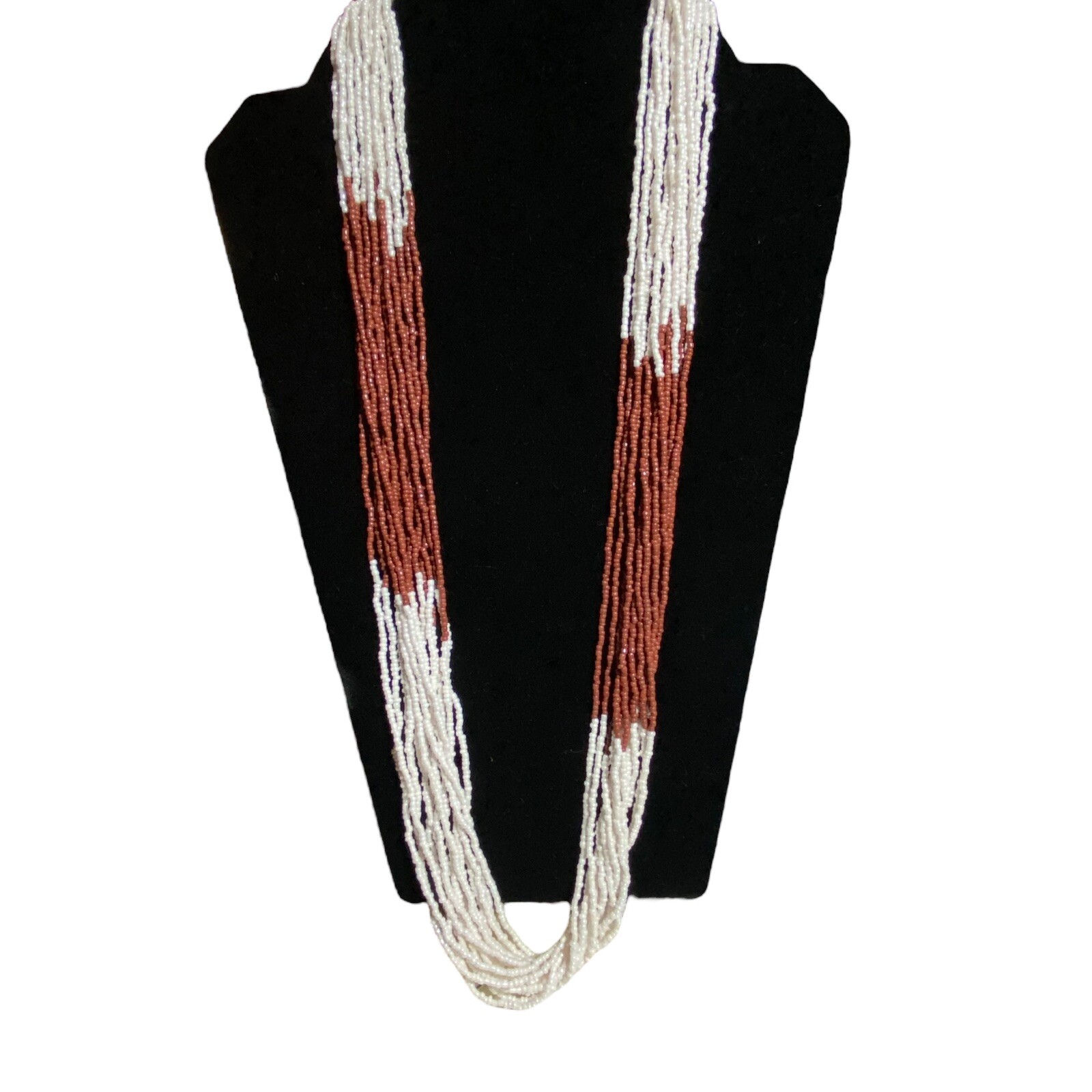 Elegant 30” Mocha Brown Seed Bead Necklace Multi-Strand Boho Layered Jewelry